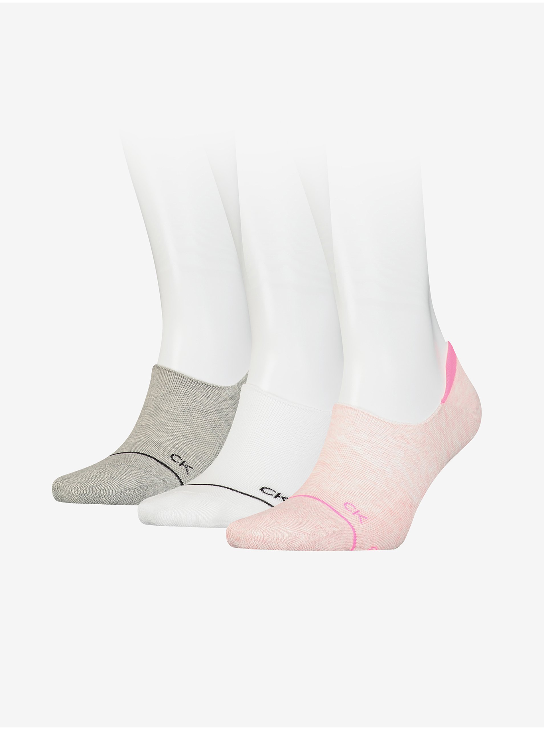 Levně Sada tří párů dámských ponožek v šedé, bílé a růžové barvě Calvin Klein Underwear