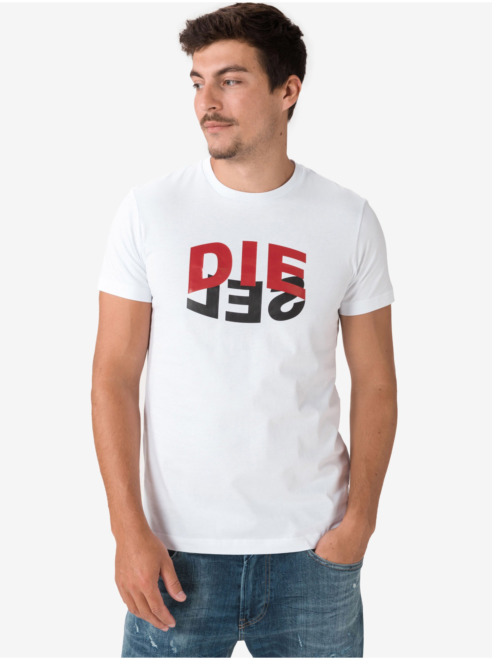 Lacno Bílé pánské tričko Diesel Diegos