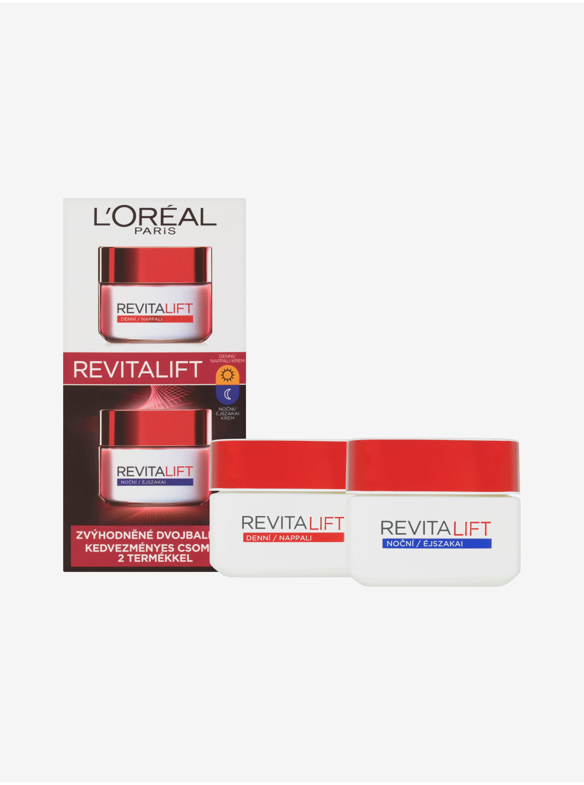 Levně Sada denního a nočního krému proti stárnutí a na zpevnění pleti L'Oréal Paris Revitalift duopack (2 x 50 ml)