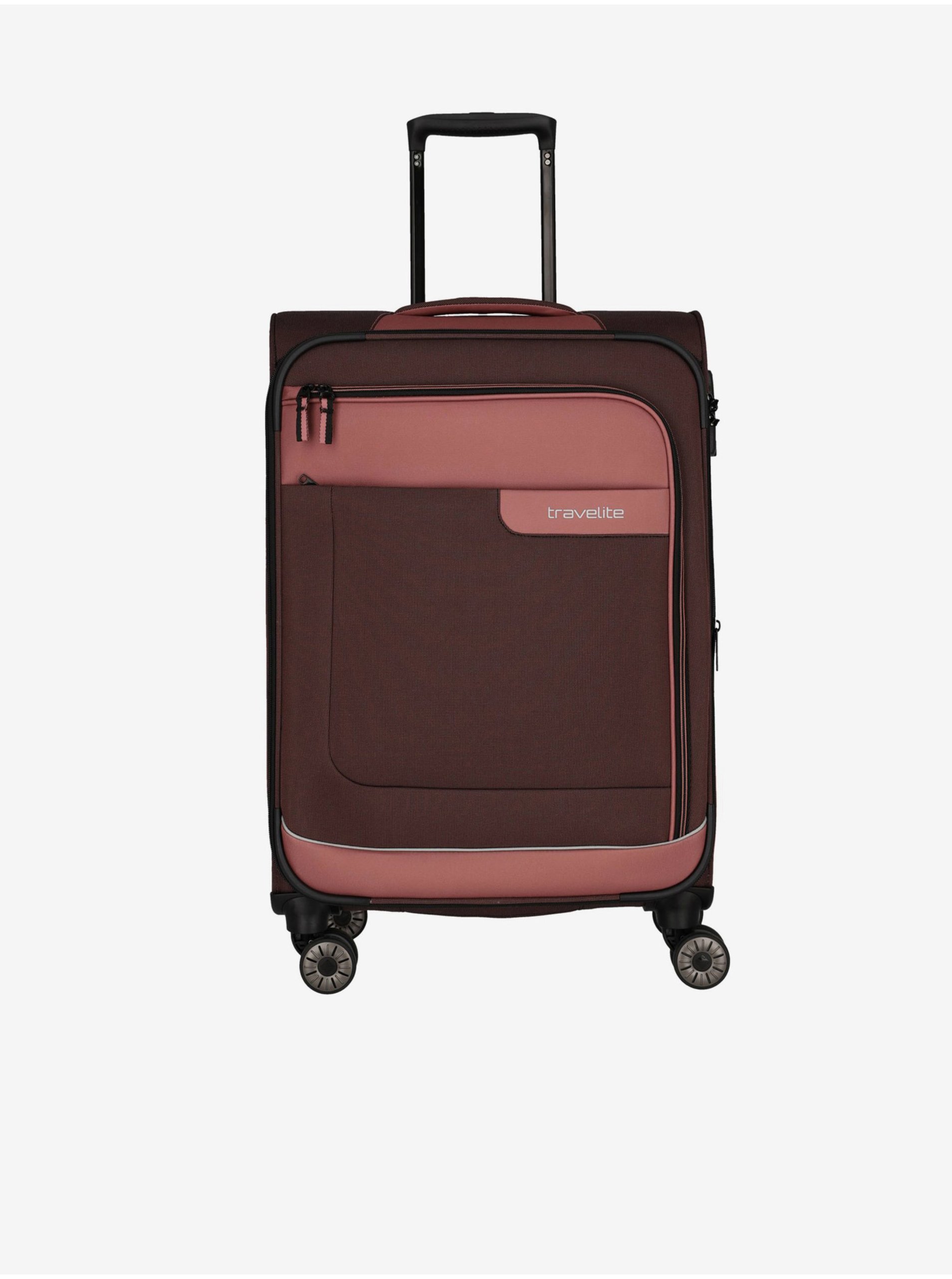 Levně Růžovo-hnědý cestovní kufr Travelite Viia 4w M