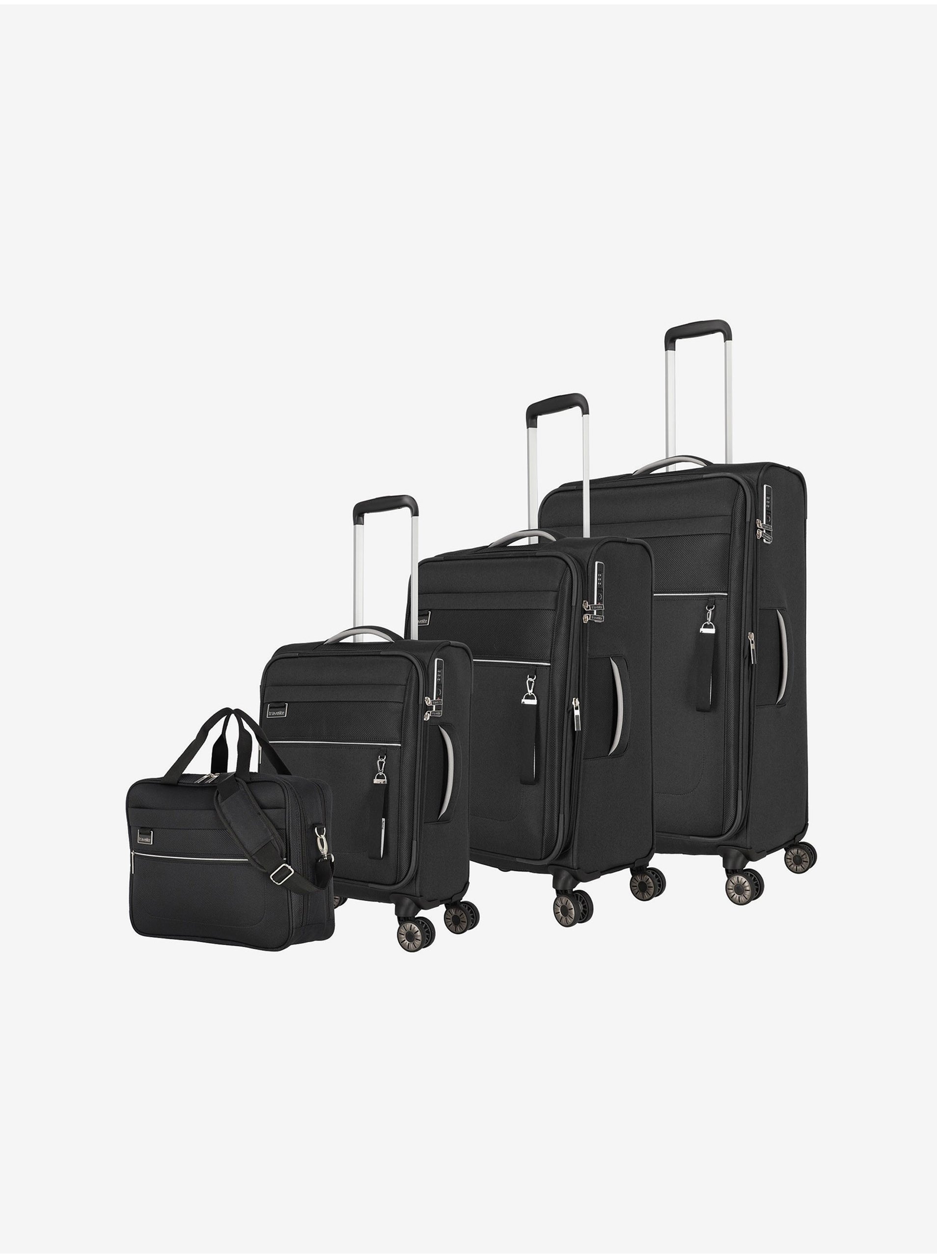 Levně Sada černých cestovních kufrů a tašky Travelite Miigo 4w S,M,L + BB Black