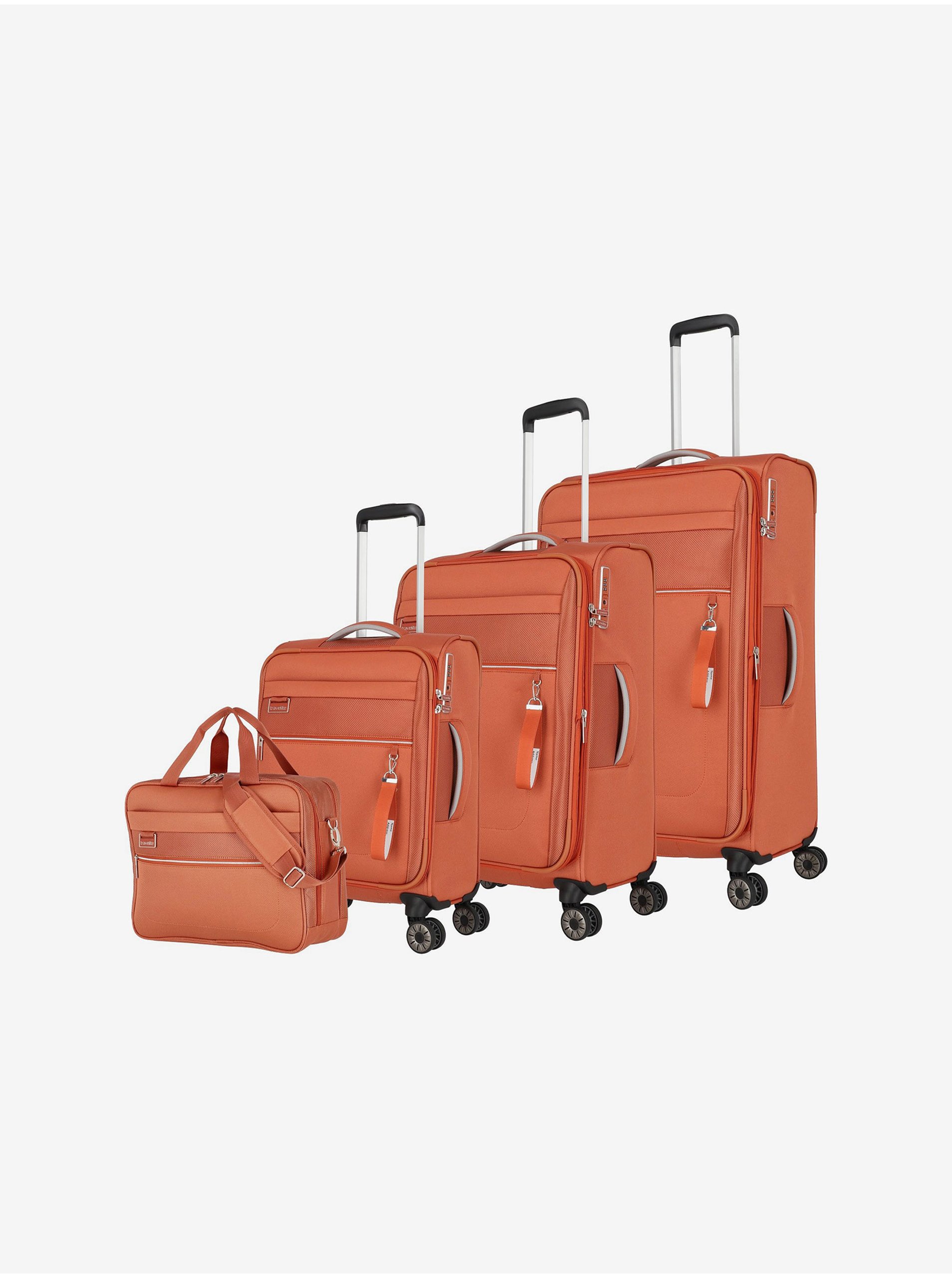 Levně Sada oranžových cestovních kufrů Travelite Miigo 4w S,M,L + BB Copper/chutney
