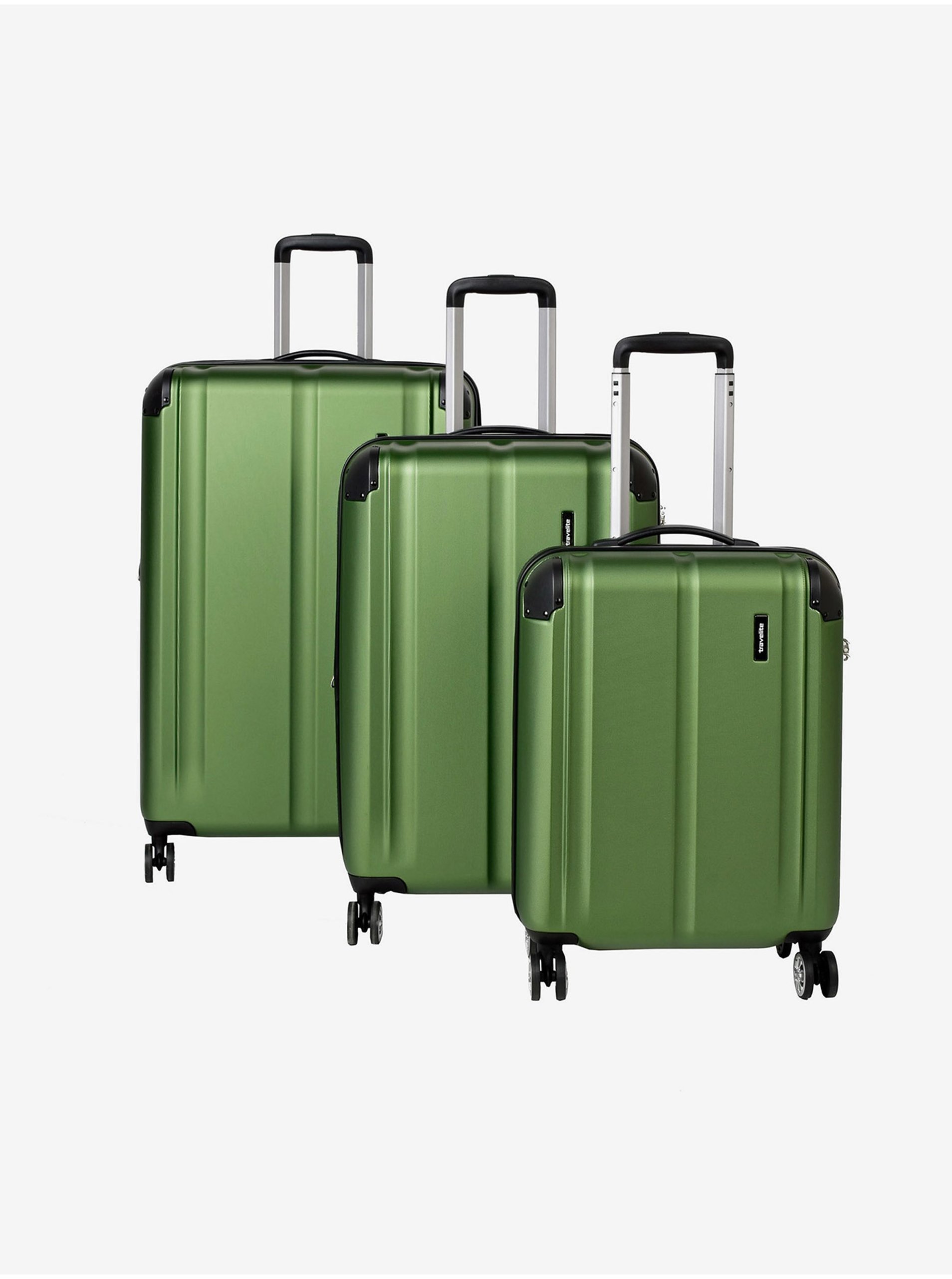 Levně Sada tří zelených cestovních kufrů Travelite City 4w S,M,L Green