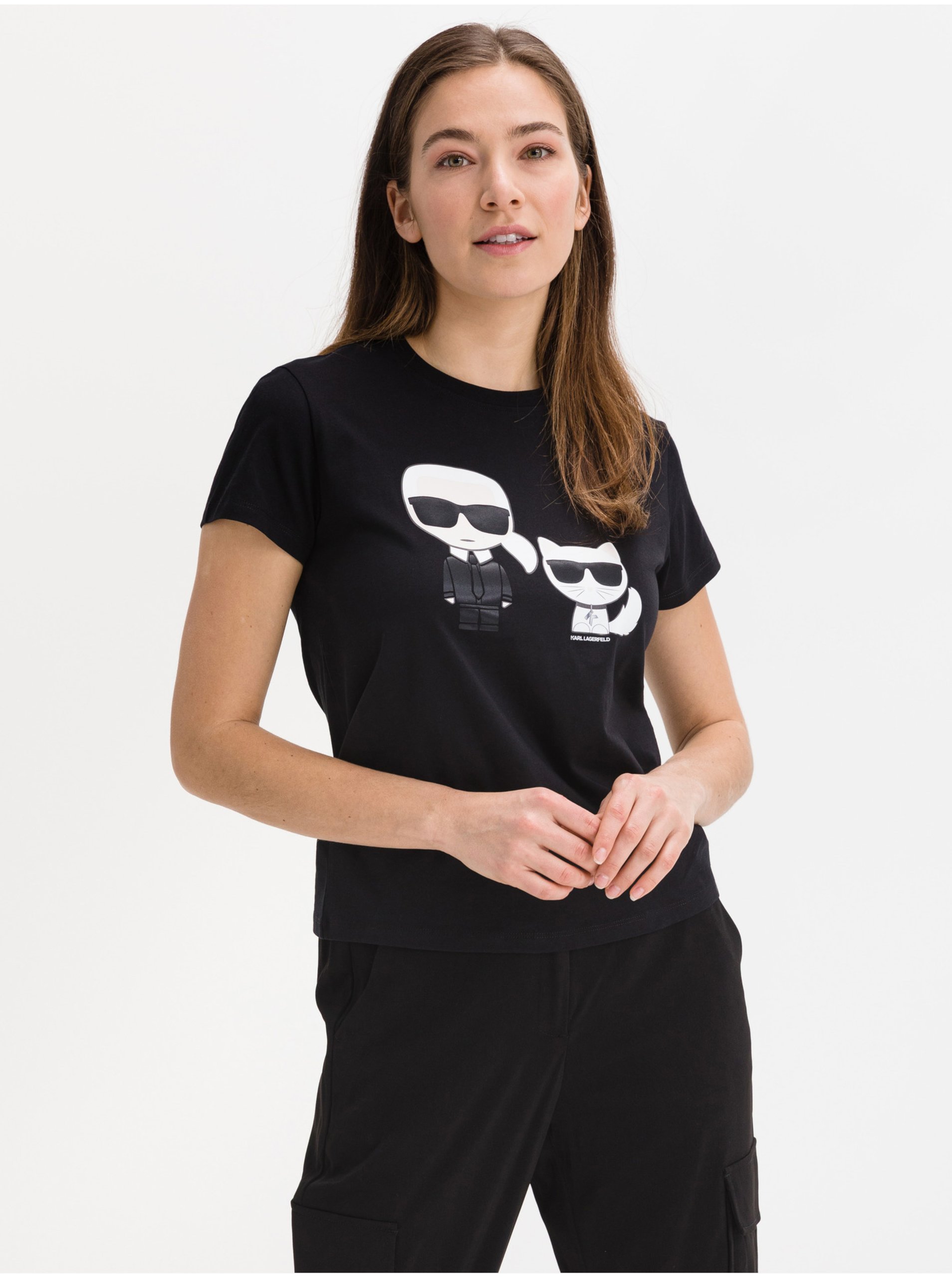Lacno Černé dámské vzorované tričko Karl Lagerfeld