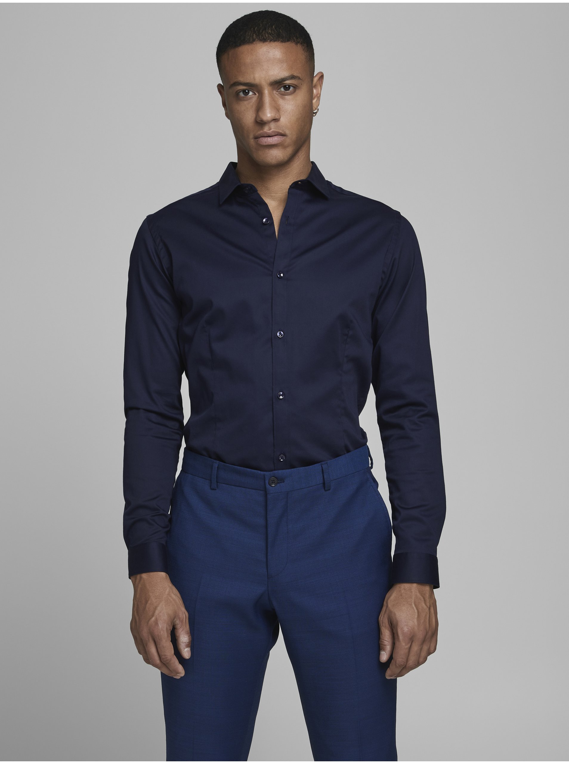 E-shop Tmavě modrá slim fit košile Jack & Jones Parma