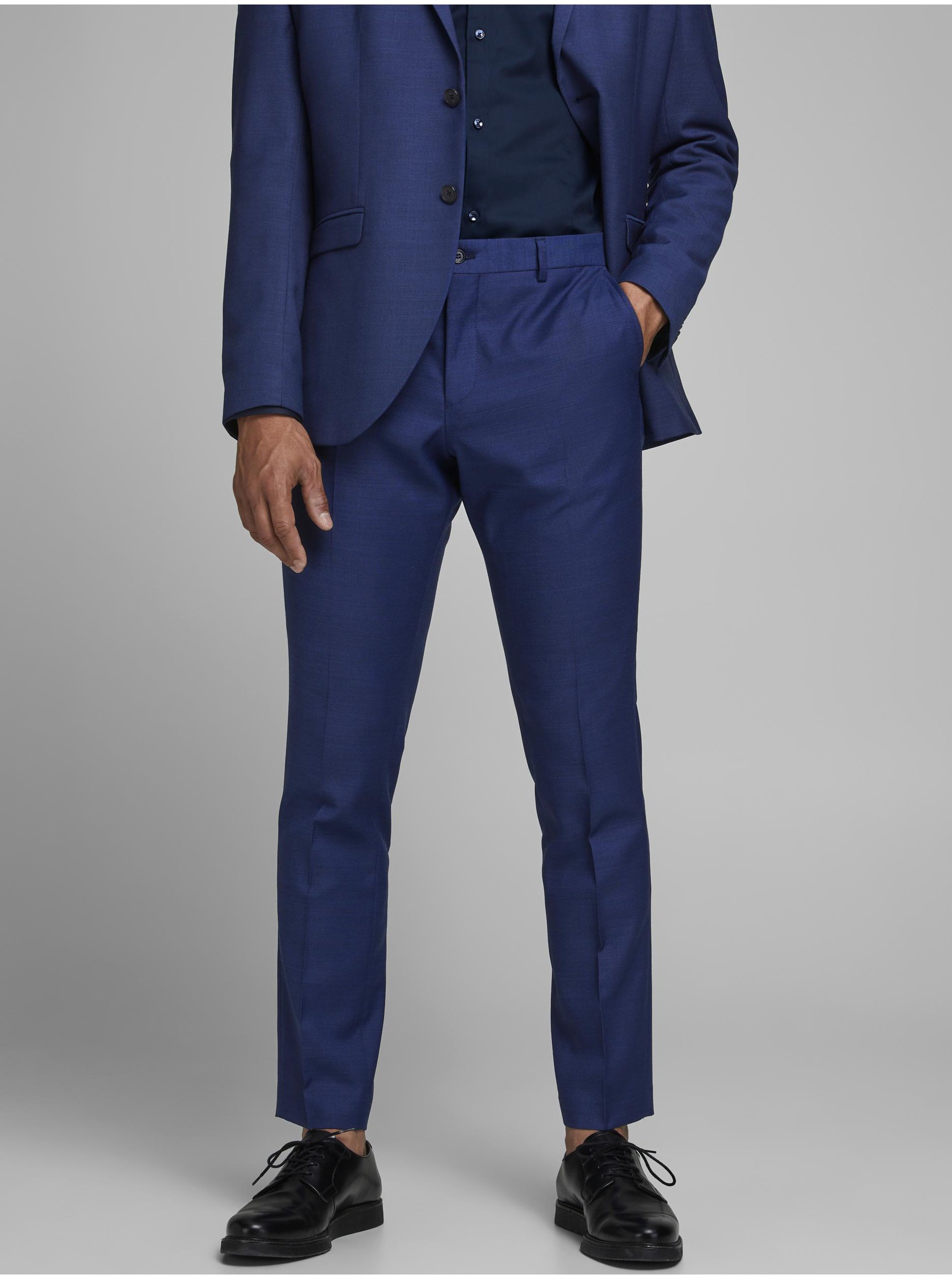 Lacno Modré oblekové slim fit nohavice s prímesou vlny Jack & Jones Solaris