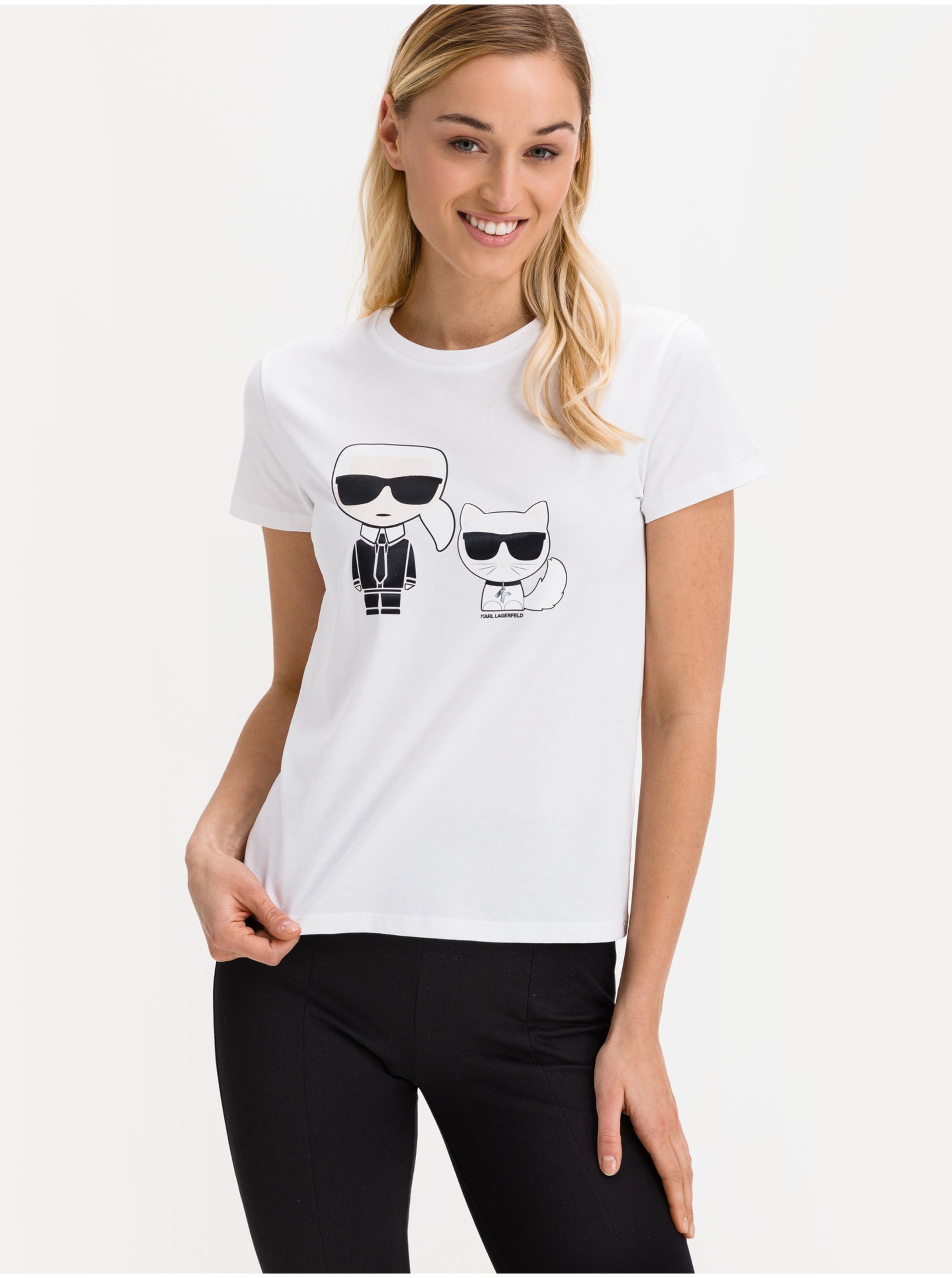 Lacno Bílé dámské vzorované tričko Karl Lagerfeld