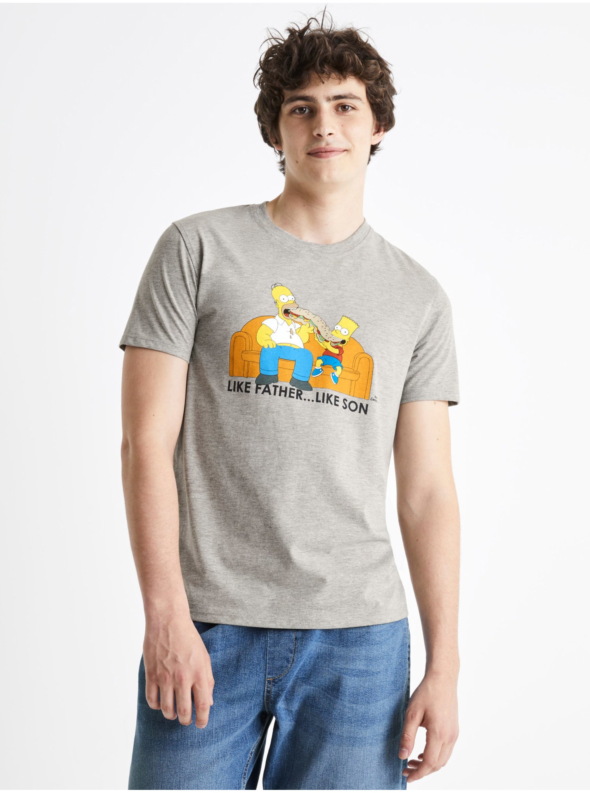 Lacno Šedé pánske tričko Celio The Simpsons