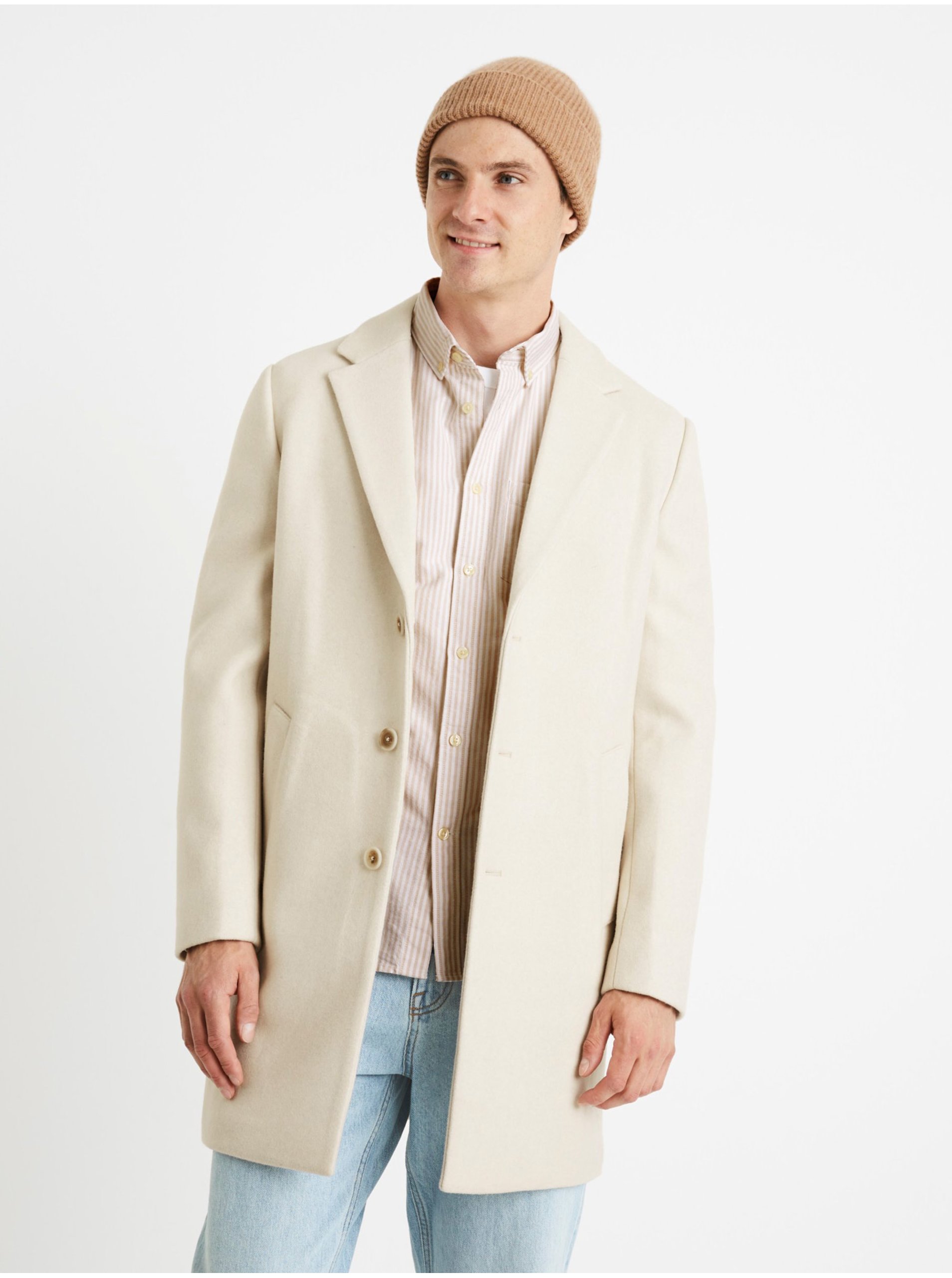 E-shop Béžový pánský kabát Celio Cubiais