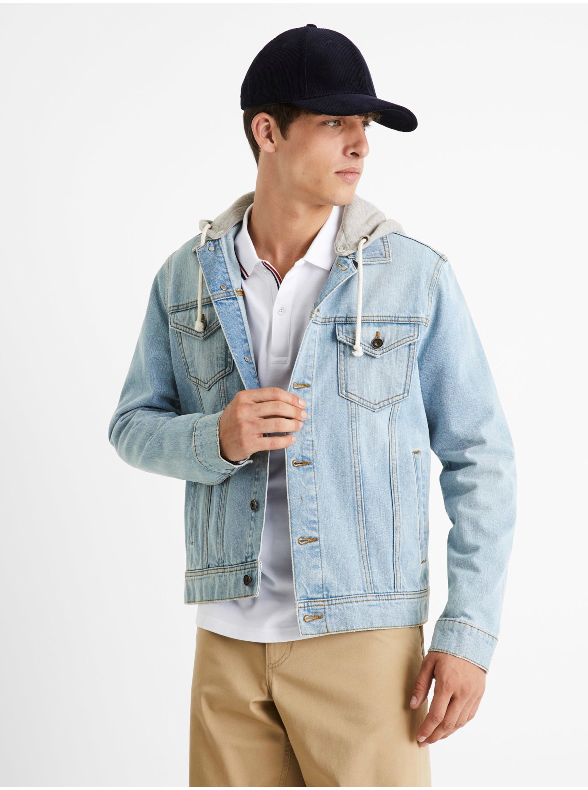 E-shop Světle modrá pánská džínová bunda Celio Cudenshood