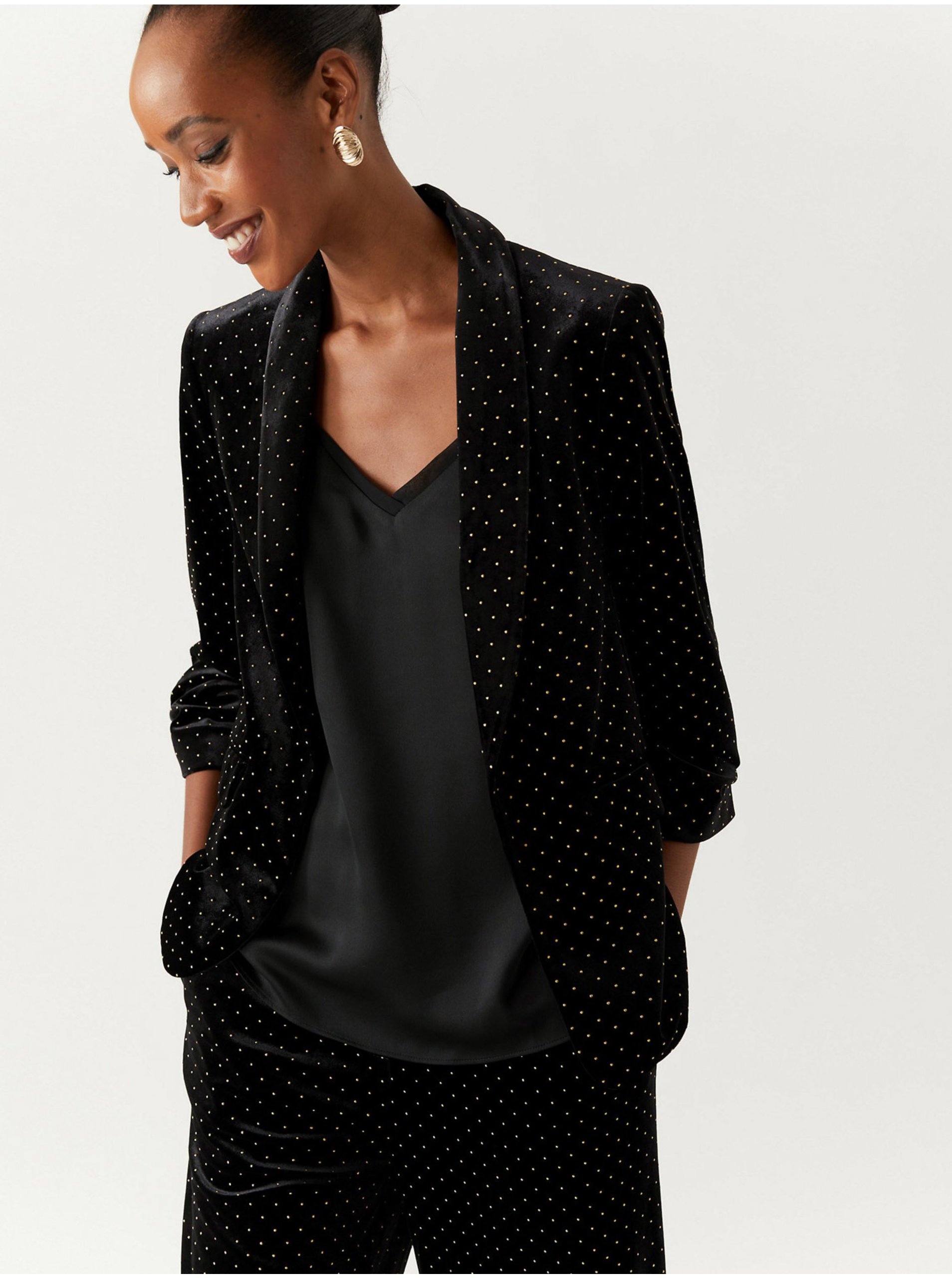 Lacno Čierne dámske bodkované sako Marks & Spencer