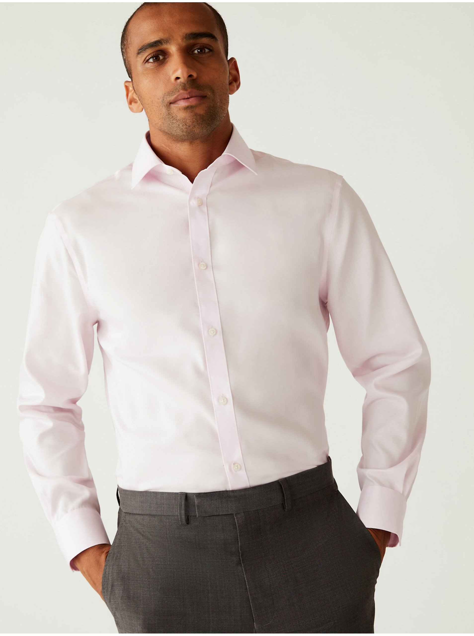 Levně Světle růžová pánská formální košile Marks & Spencer