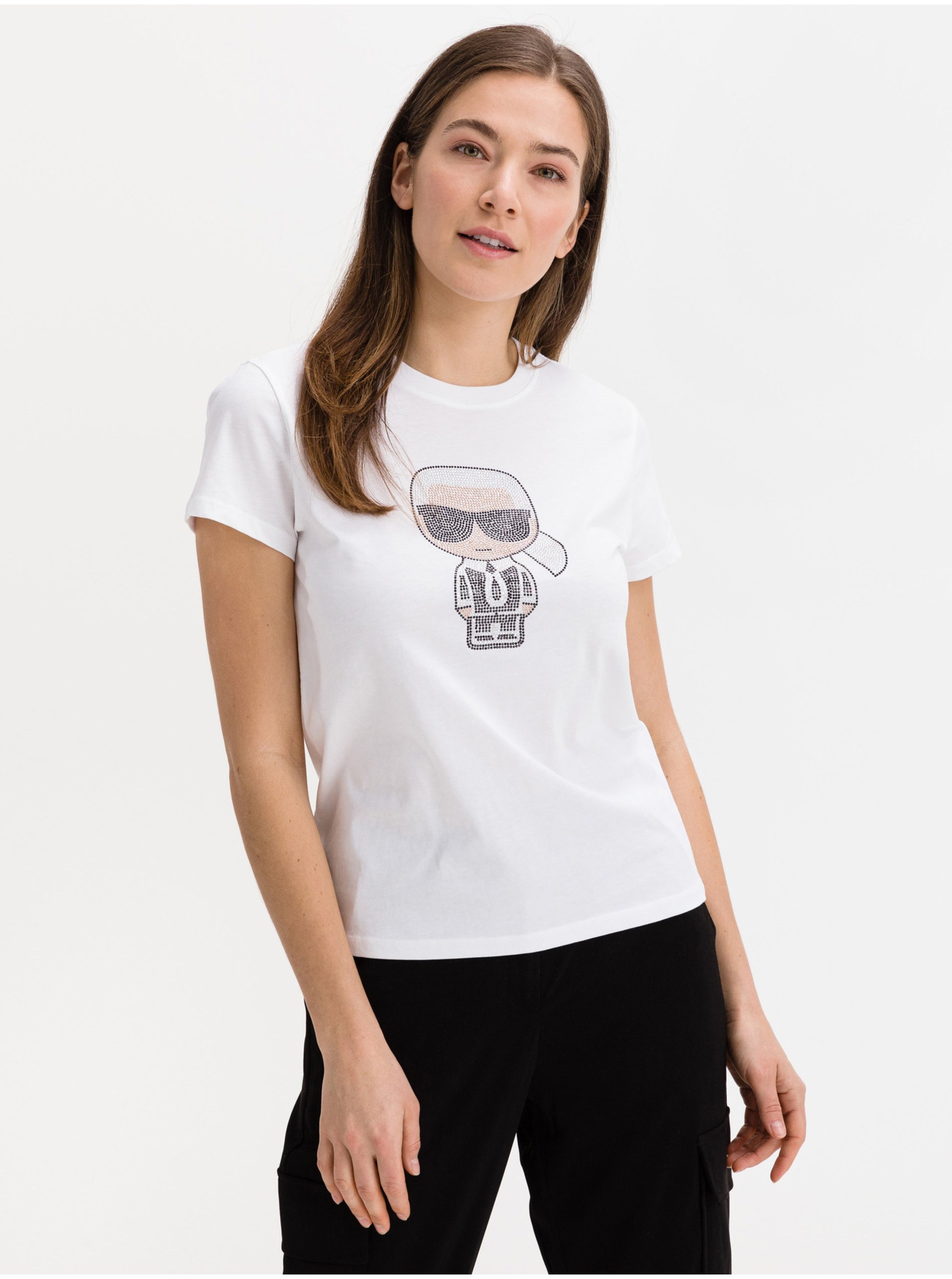 Levně Bílé dámské vzorované tričko KARL LAGERFELD