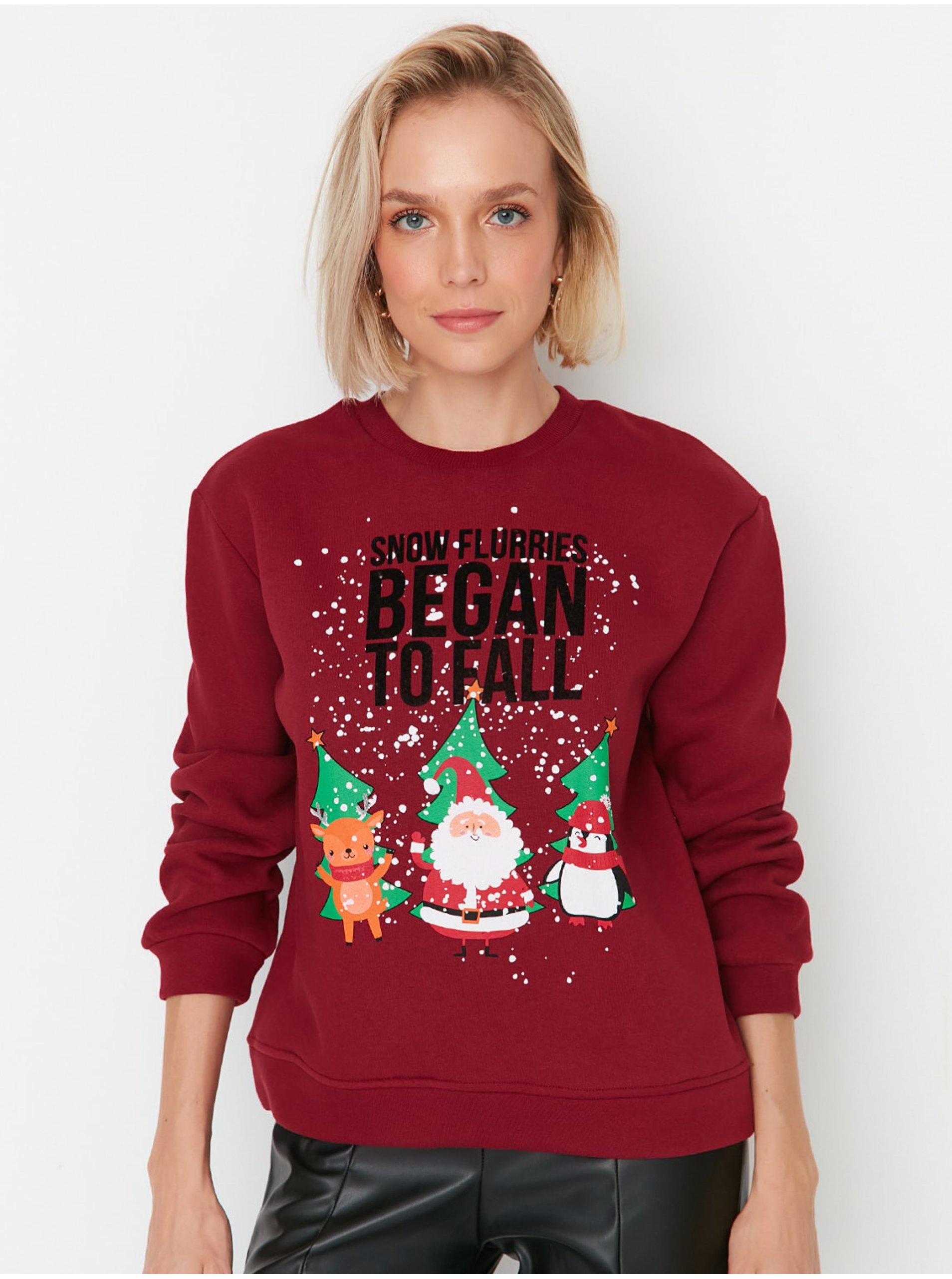 E-shop Vínová dámská mikina s vánočním motivem Trendyol