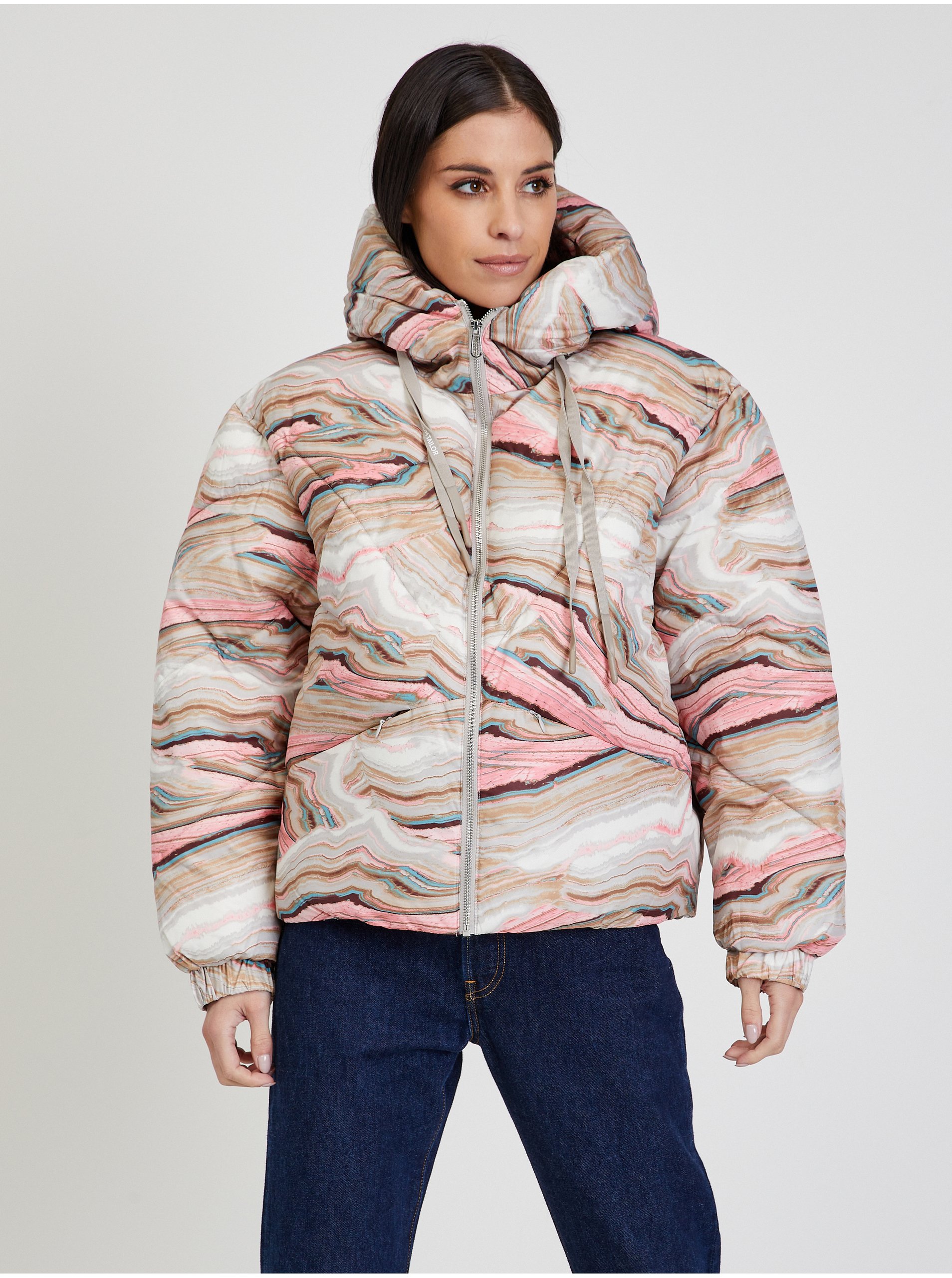 Levně Růžovo-béžová dámská vzorovaná zimní prošívaná bunda Tom Tailor Denim