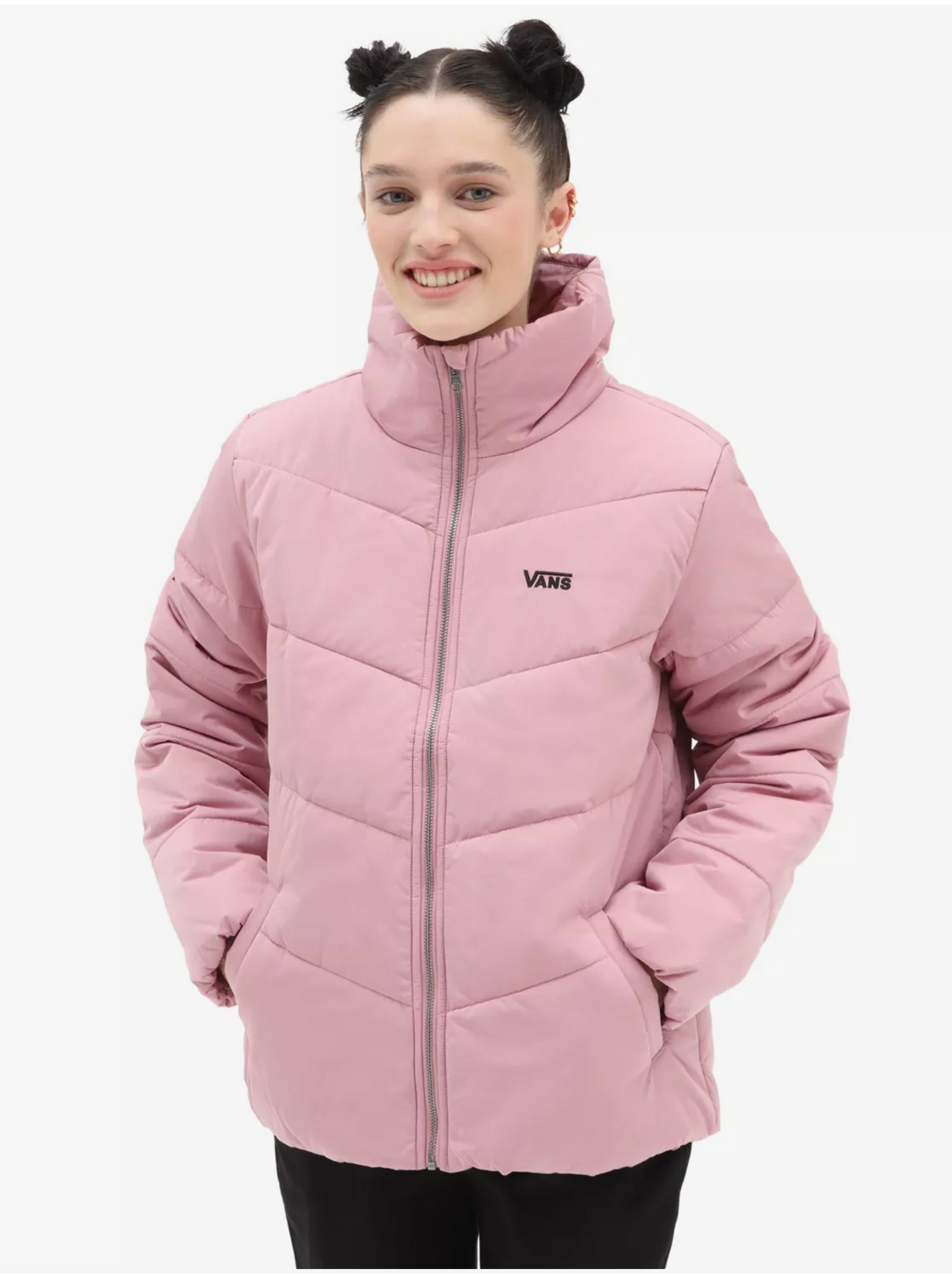 Lacno Ružová dámska prešívaná zimná bunda VANS