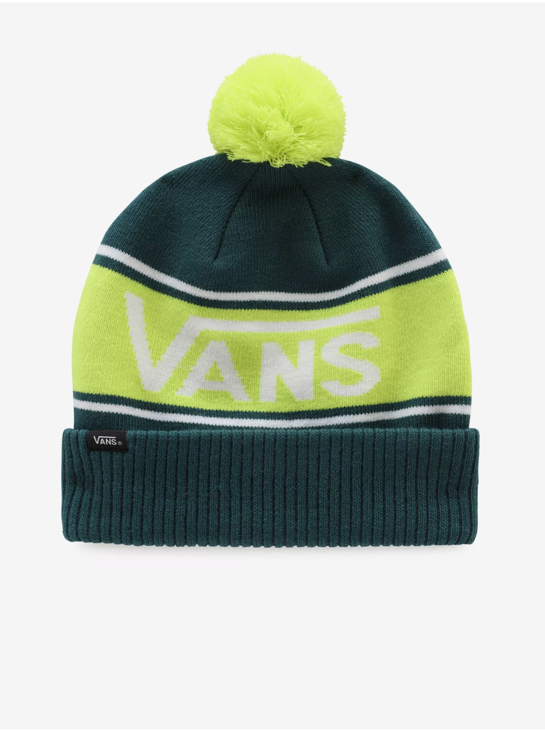 E-shop Zelená chlapčenská vzorovaná zimná čiapka s brmbolcom VANS