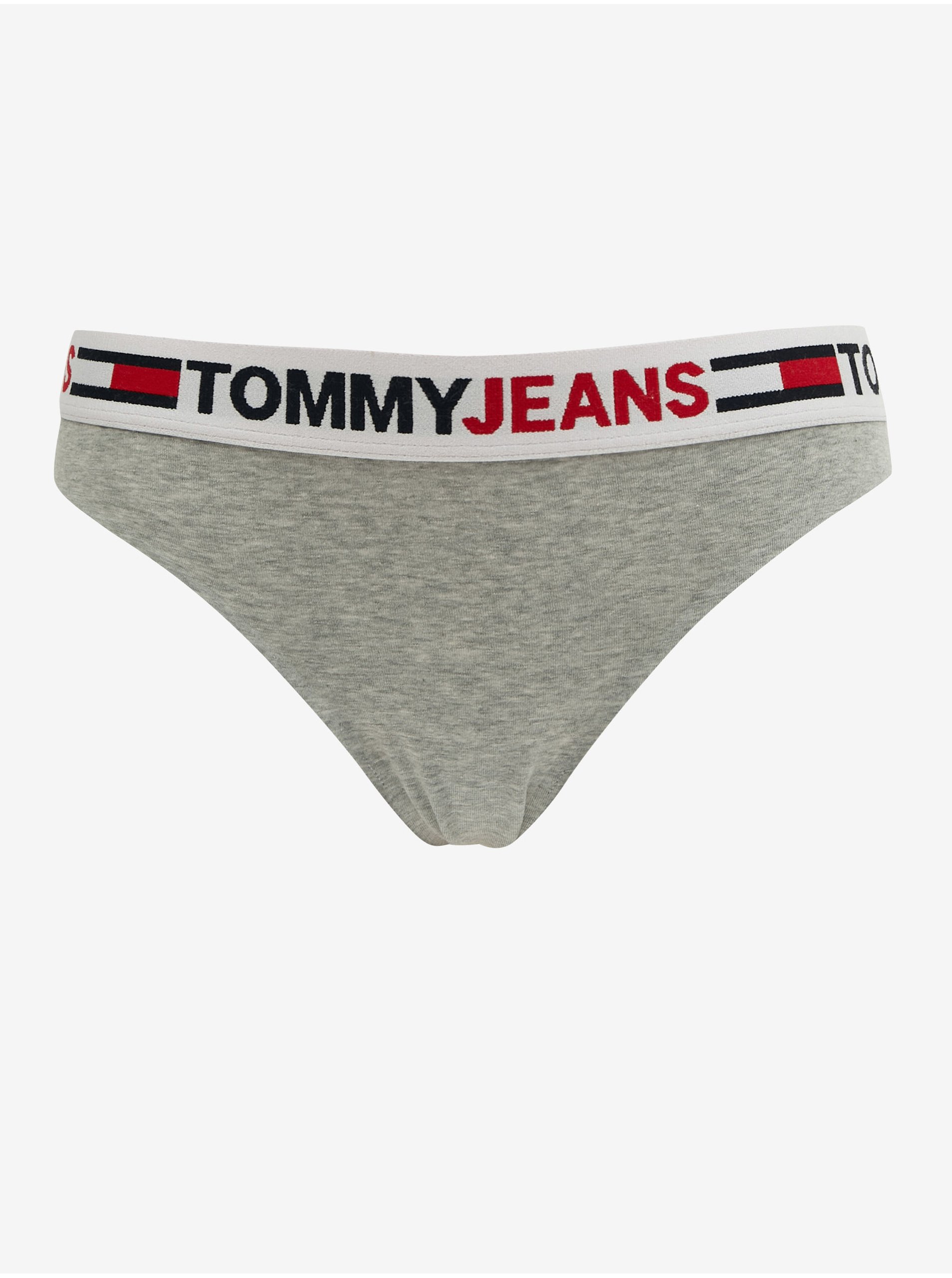 Levně Světle šedé dámské žíhané kalhotky Tommy Jeans
