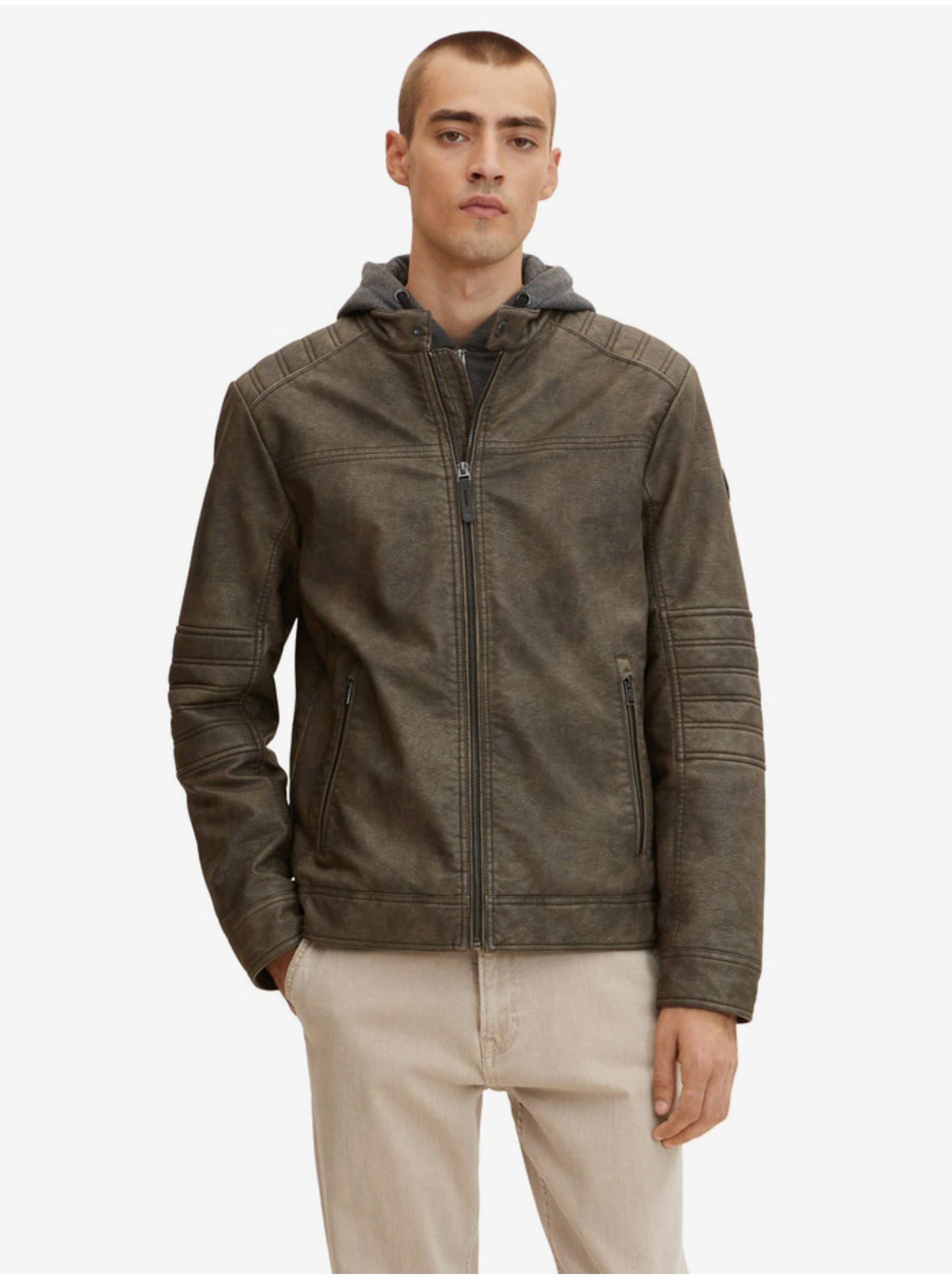 E-shop Hnedá pánska koženková bunda s mikinovou vložkou Tom Tailor