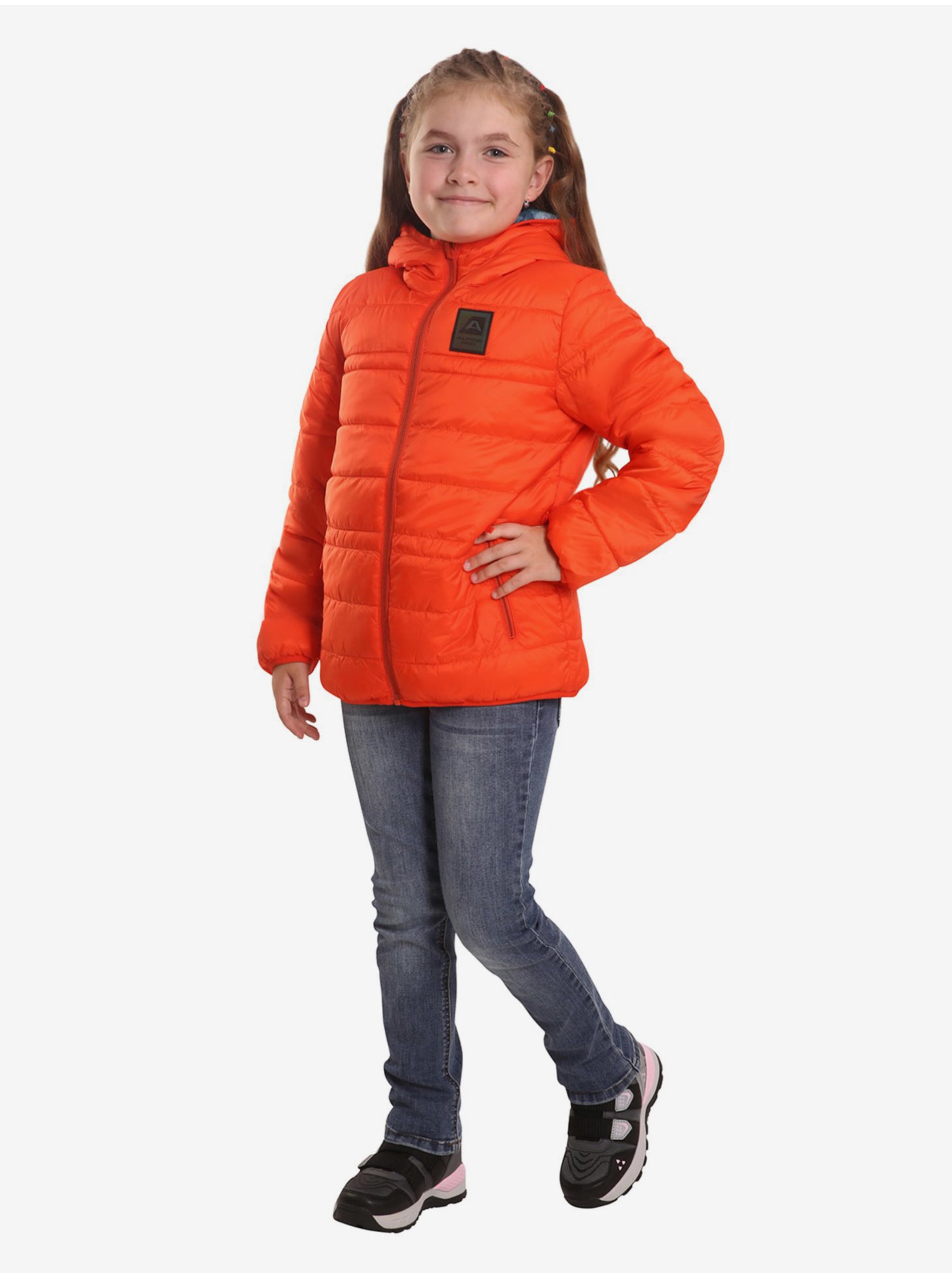 Levně Modro-oranžová dětská oboustranná prošívaná bunda hi-therm ALPINE PRO Michro