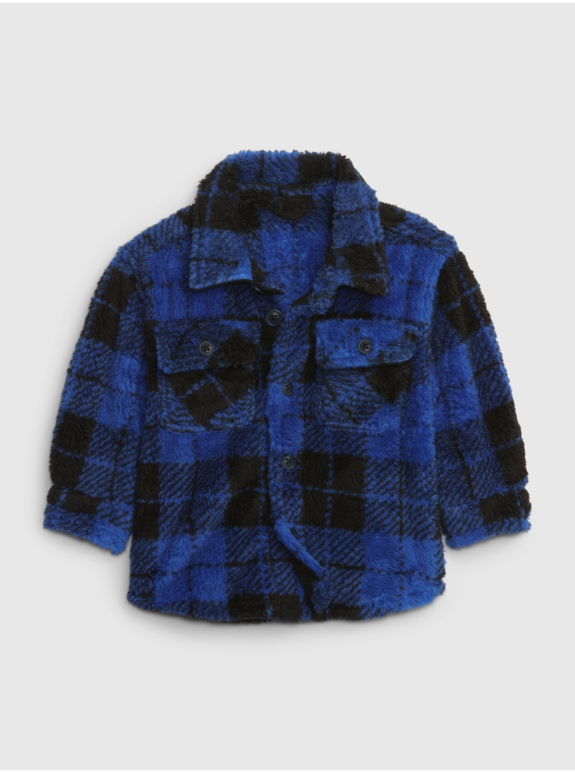 E-shop Tmavě modrá klučičí kostkovaná košilová bunda GAP