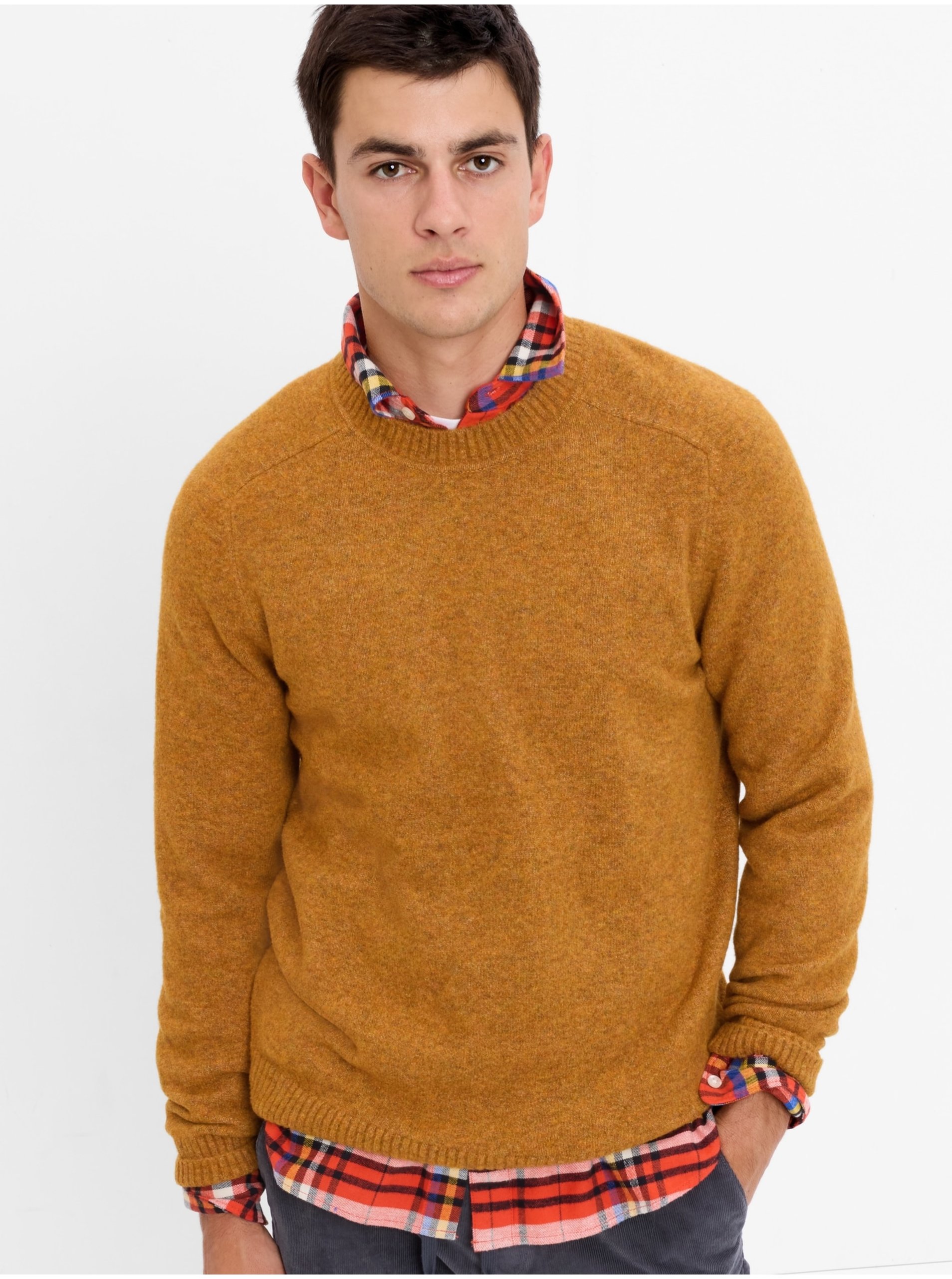 Lacno Hnedý pánsky sveter s prímesou vlny GAP