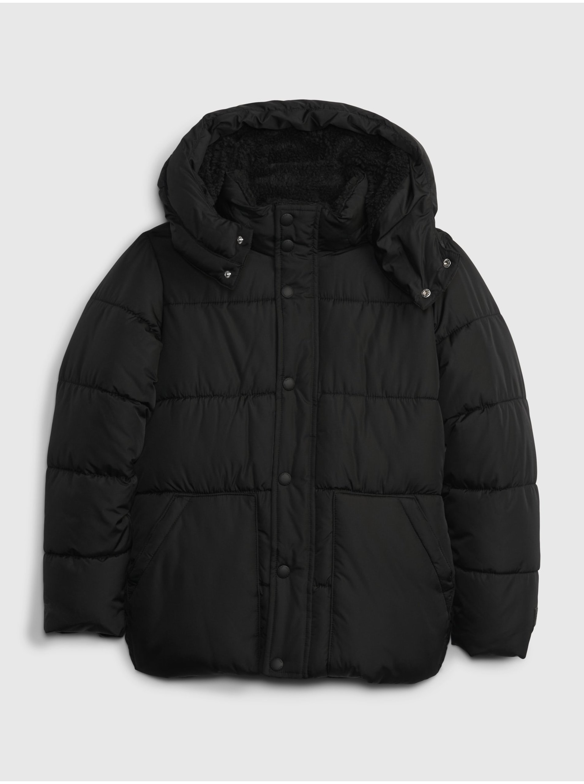 Lacno Čierna chlapčenská zimná bunda s kožúškom GAP