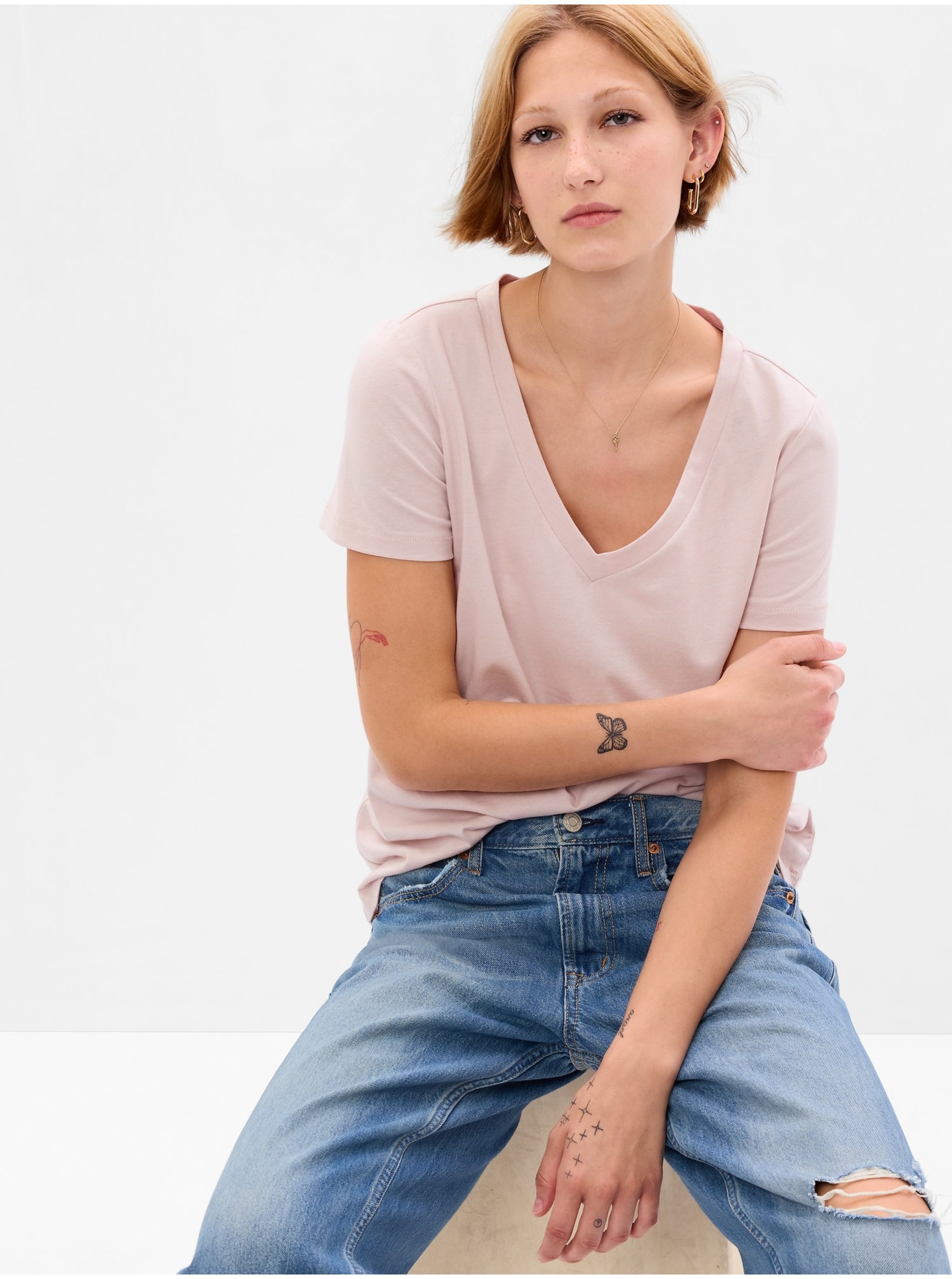 E-shop Světle růžové dámské basic tričko GAP
