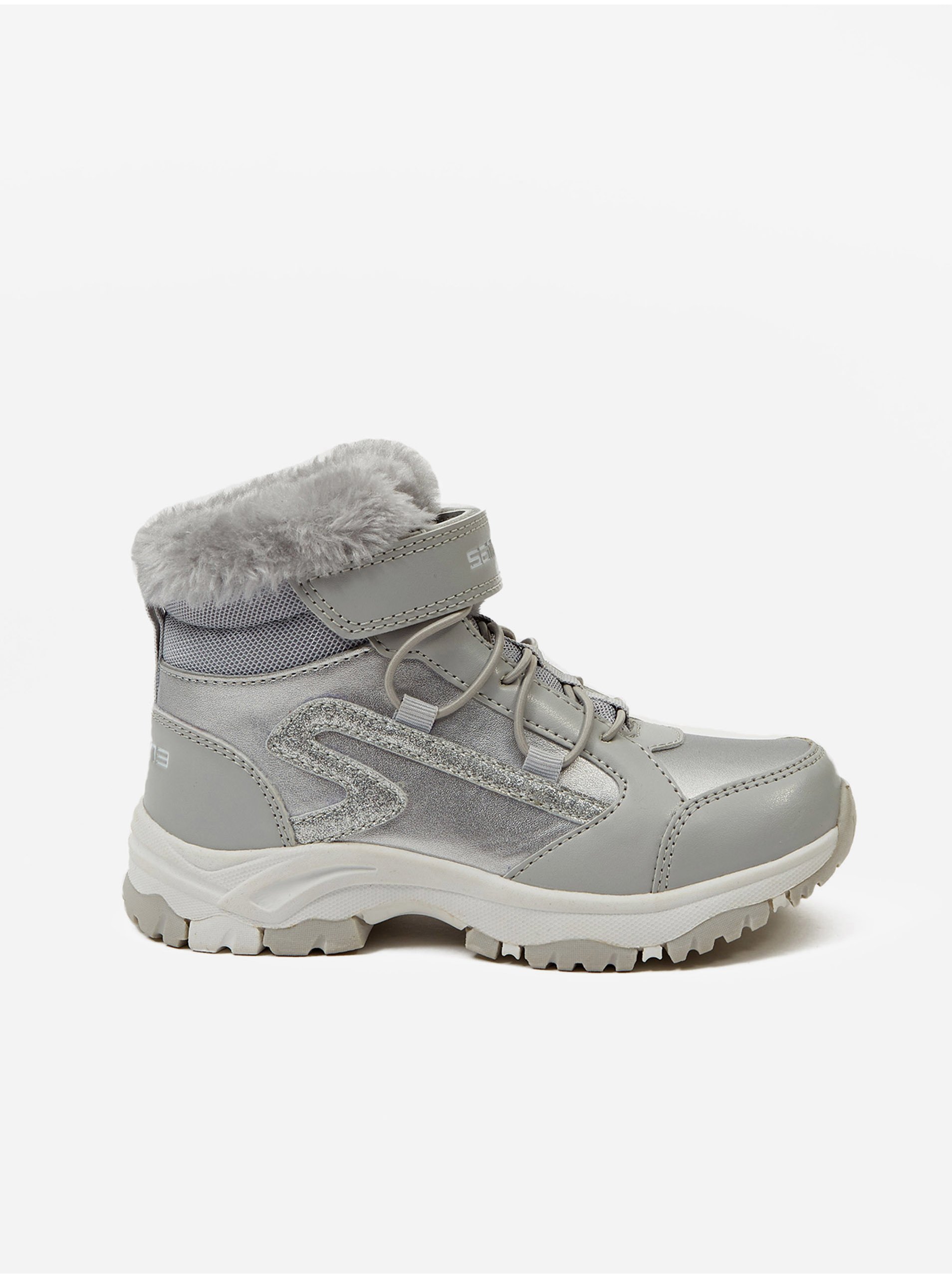 E-shop Holčičí kotníkové zateplené zimní boty ve stříbrné barvě SAM 73 Diss