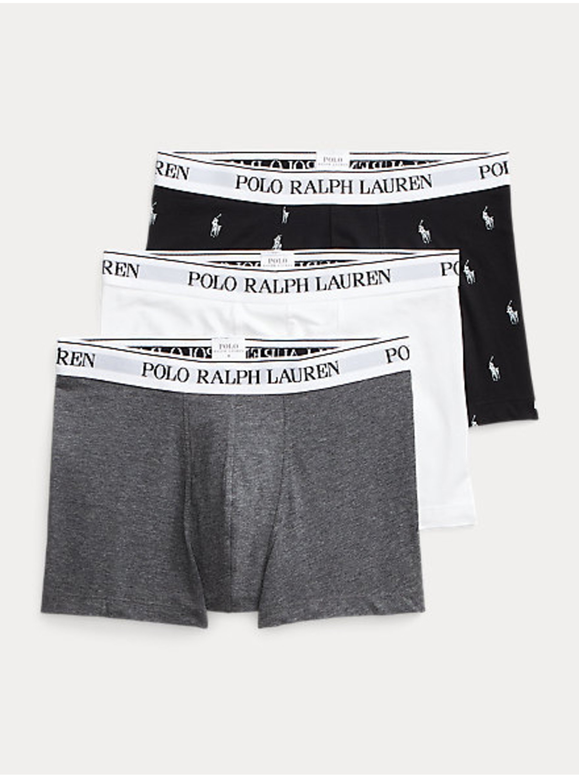 Levně Sada tří pánských boxerek v černé, bílé a šedé barvě POLO Ralph Lauren