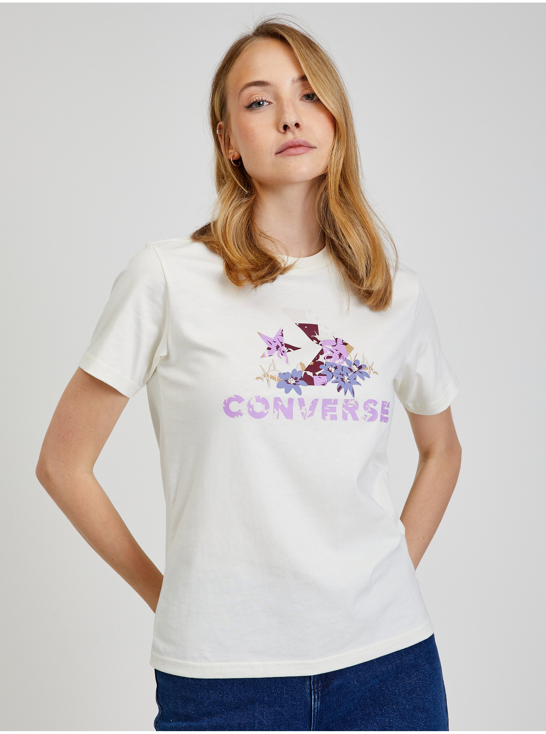 Lacno Tričká s krátkym rukávom pre ženy Converse - krémová