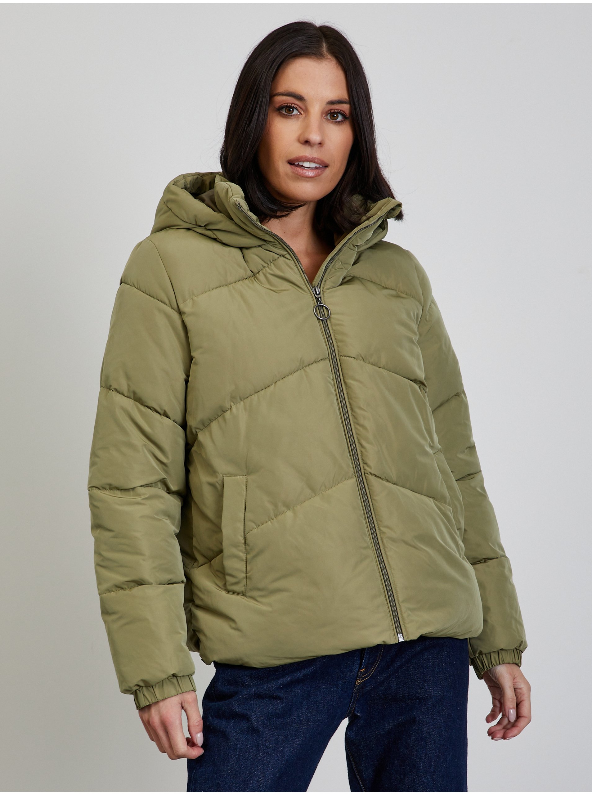 E-shop Zelená dámská prošívaná zimní bunda s kapucí ZOOT.lab Flavie