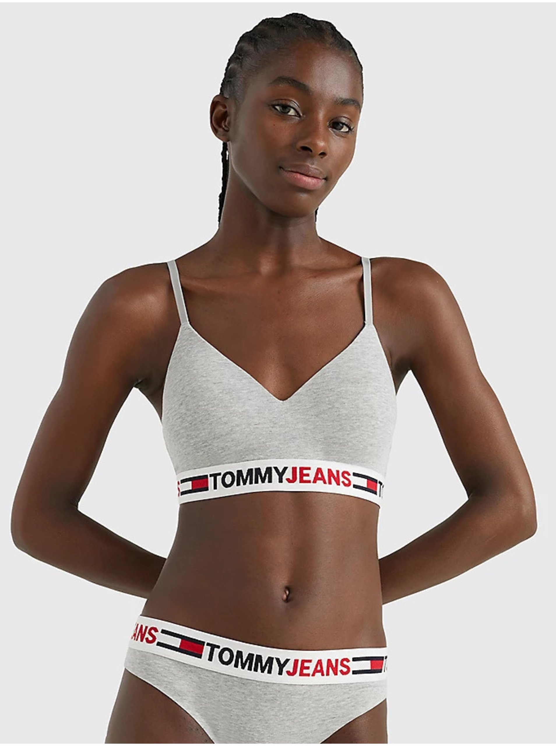 E-shop Světle šedá dámská žíhaná podprsenka Tommy Jeans