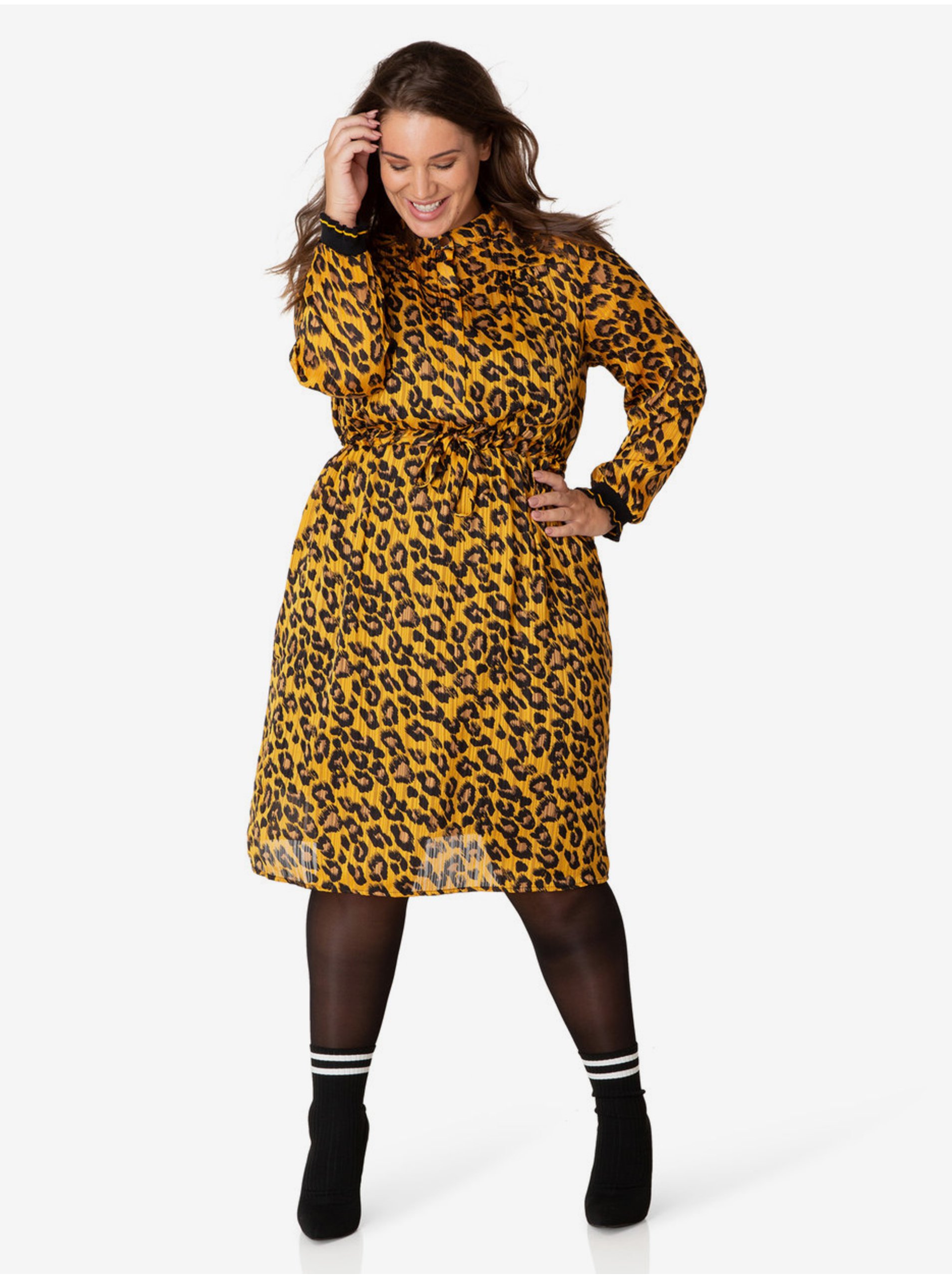 Levně Žluté šaty s leopardím vzorem Yesta Bea