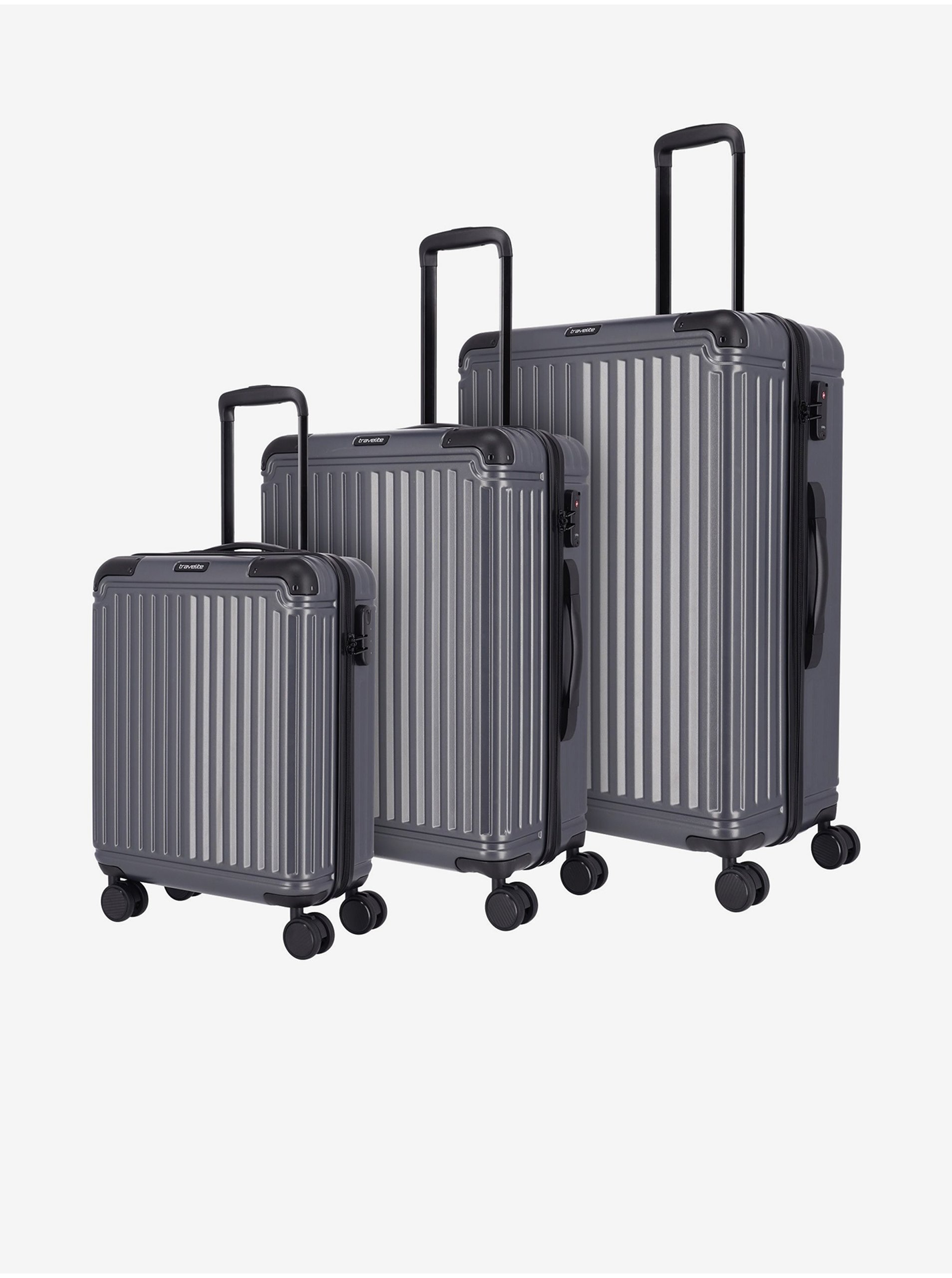 Levně Sada tří cestovních kufrů v tmavě šedé barvě Travelite Cruise 4w S,M,L Anthracite