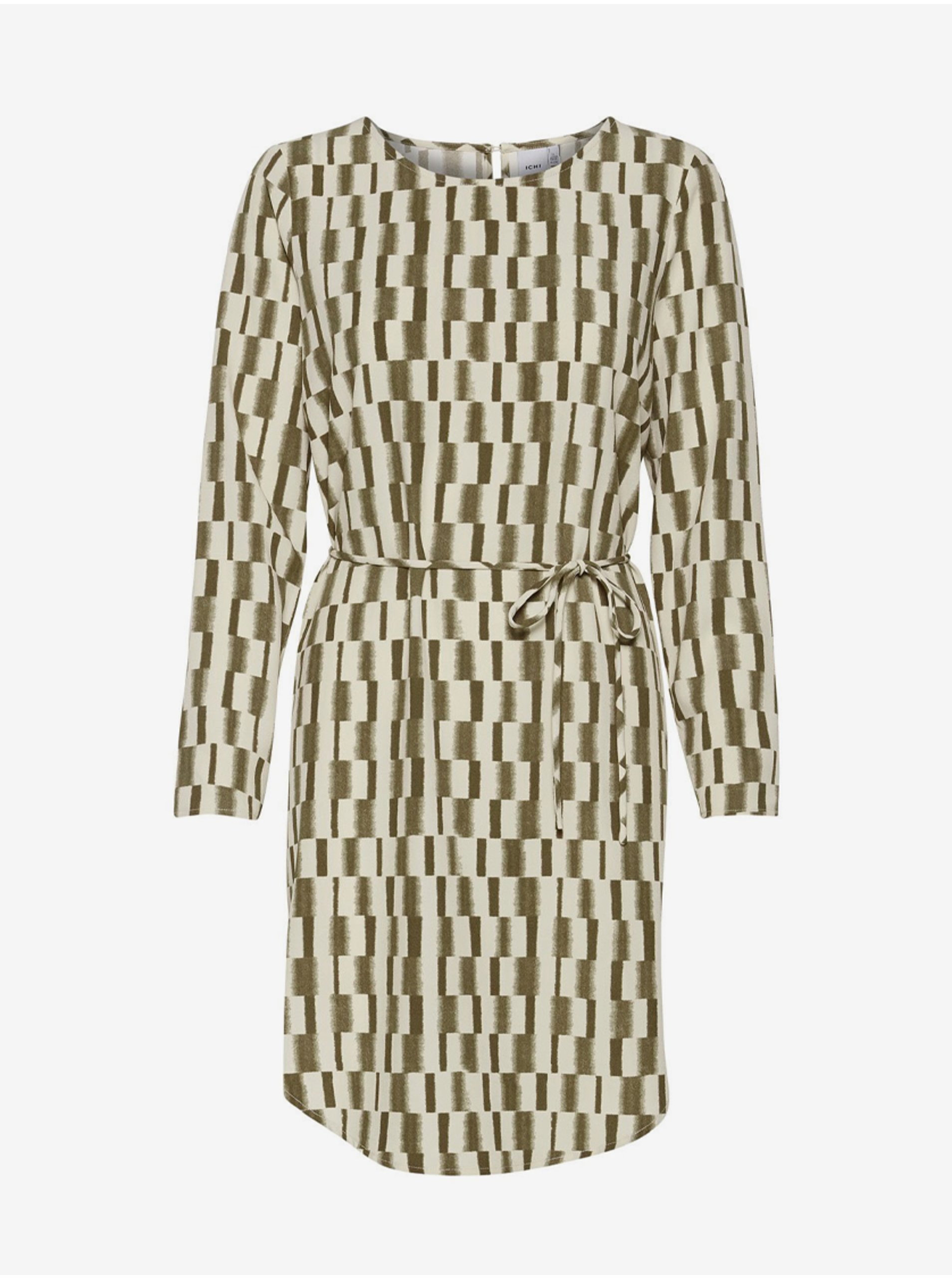 Levně Krémovo-khaki dámské vzorované šaty ICHI Ihcass