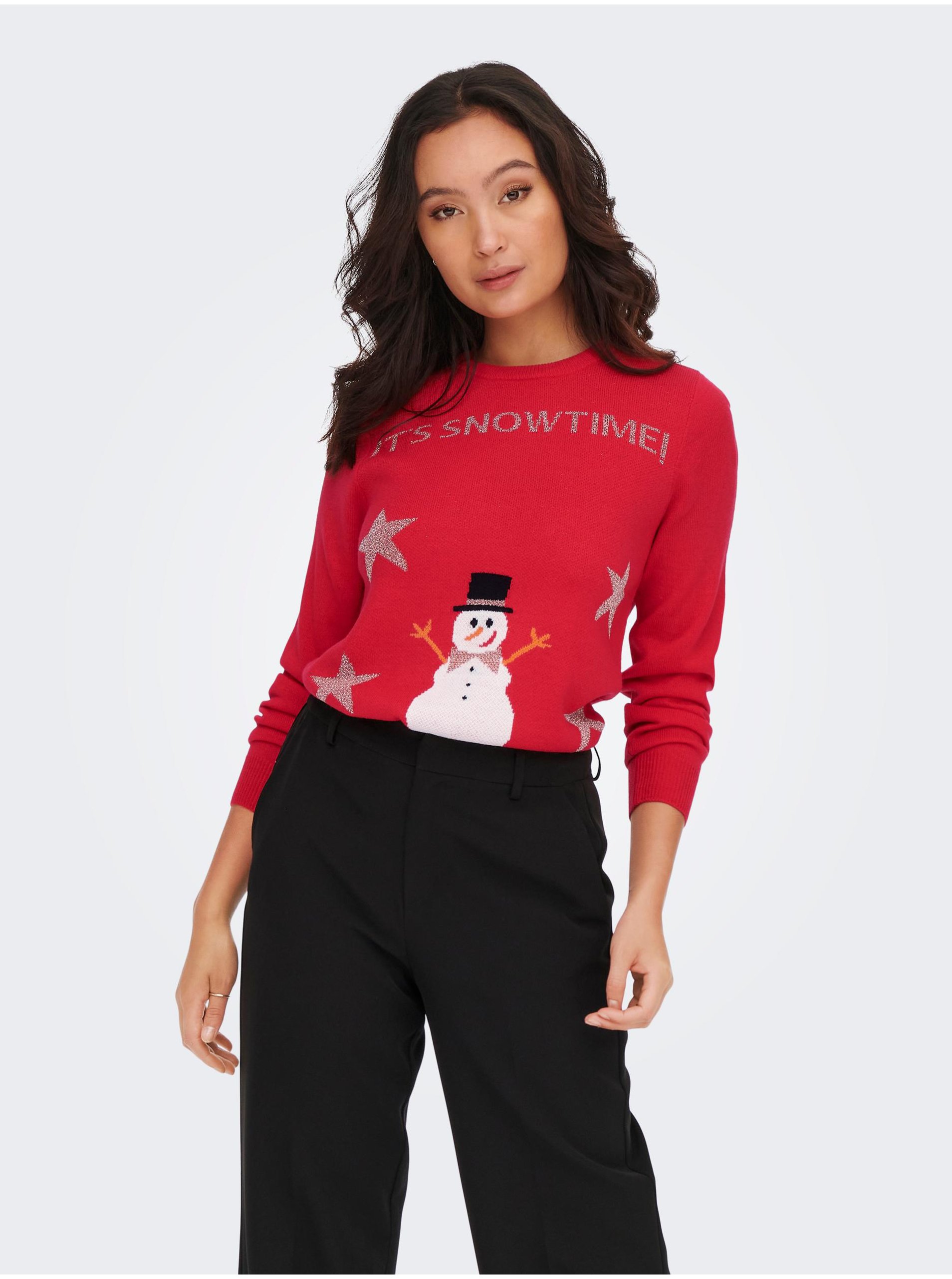 E-shop Červený dámský svetr s vánočním motivem ONLY Xmas Happy