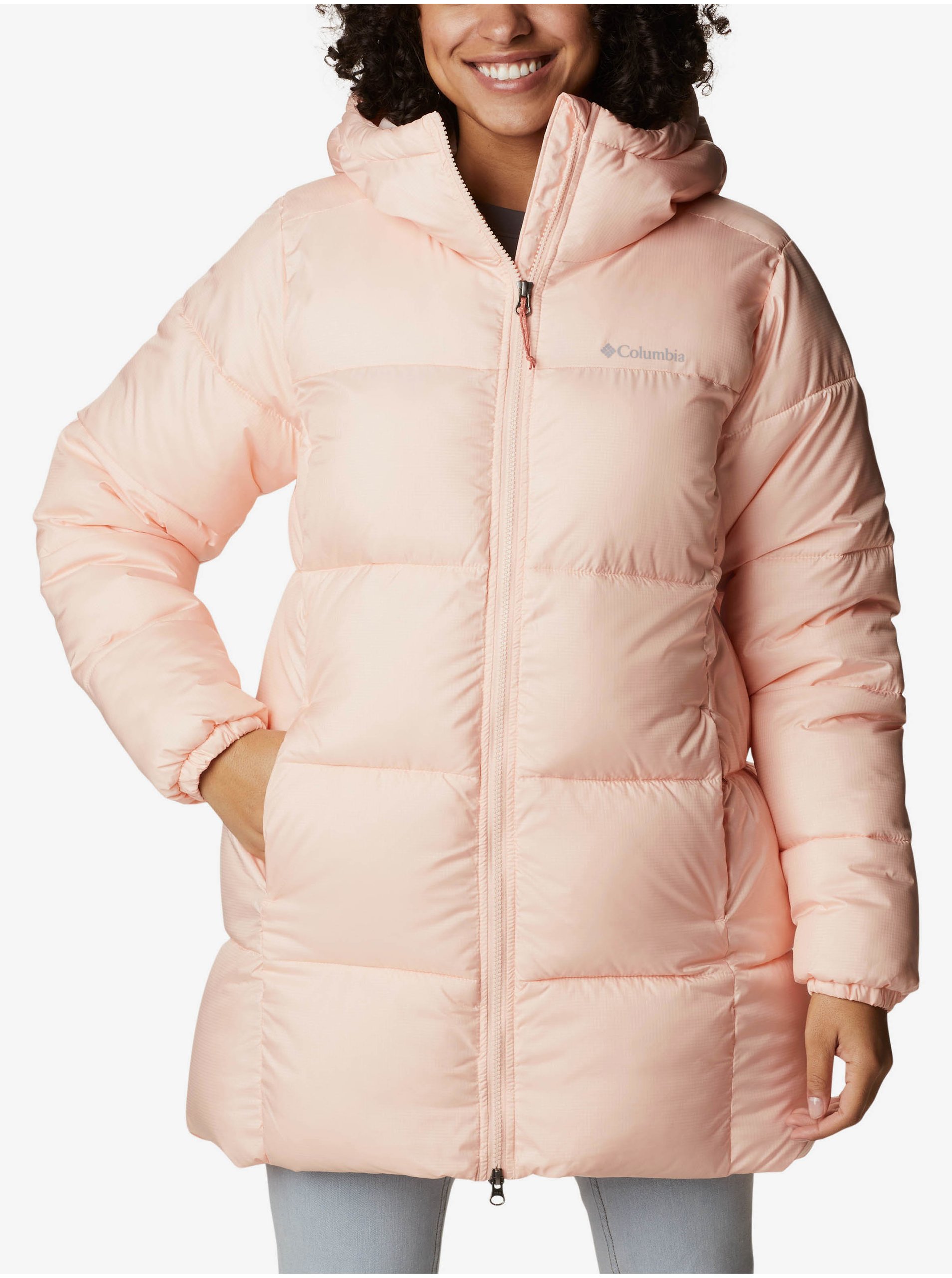 E-shop Svetloružová dámska prešívaná zimná bunda s kapucňou Columbia Puffect