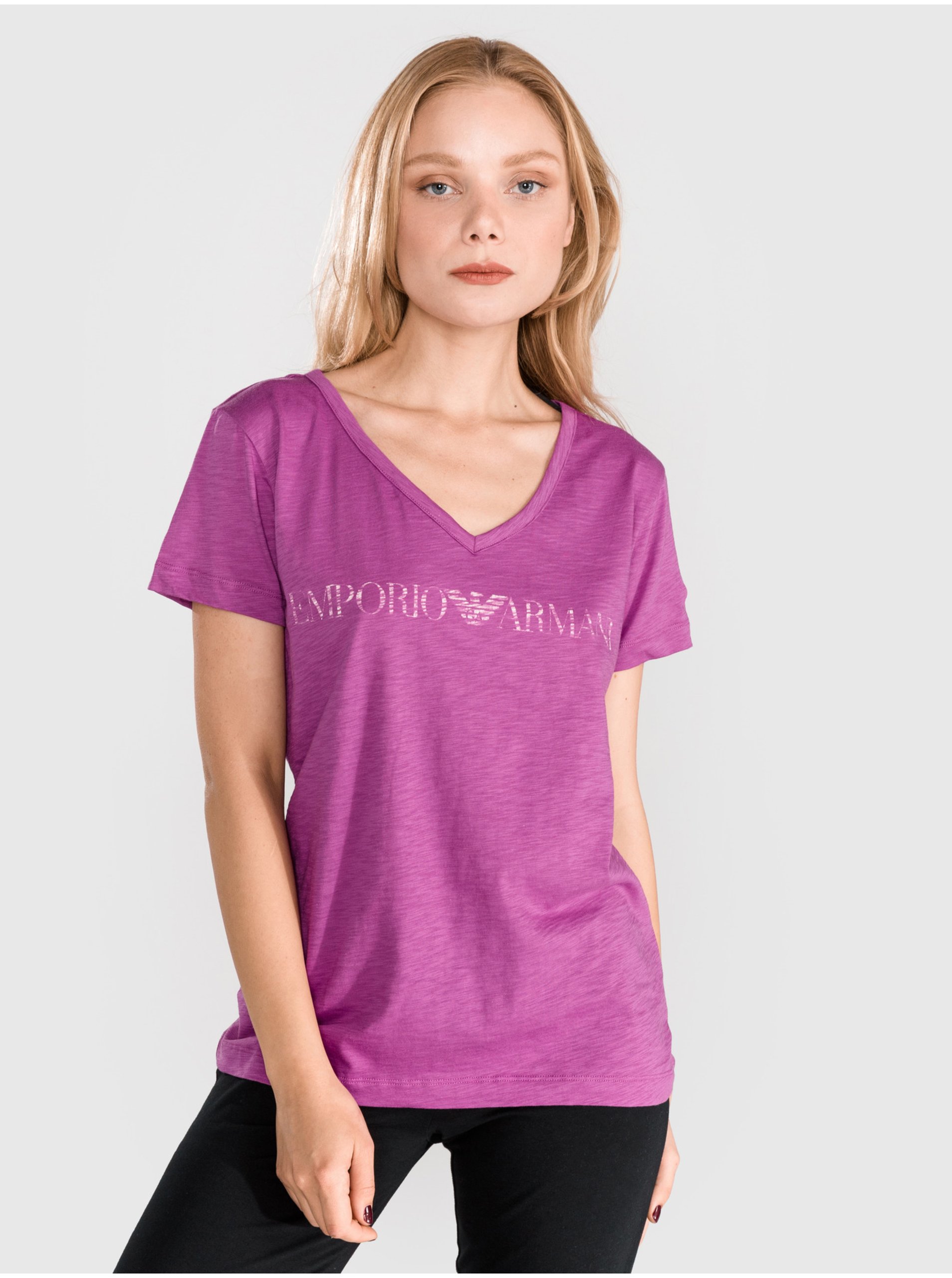 Levně Růžové dámské tričko na spaní Emporio Armani