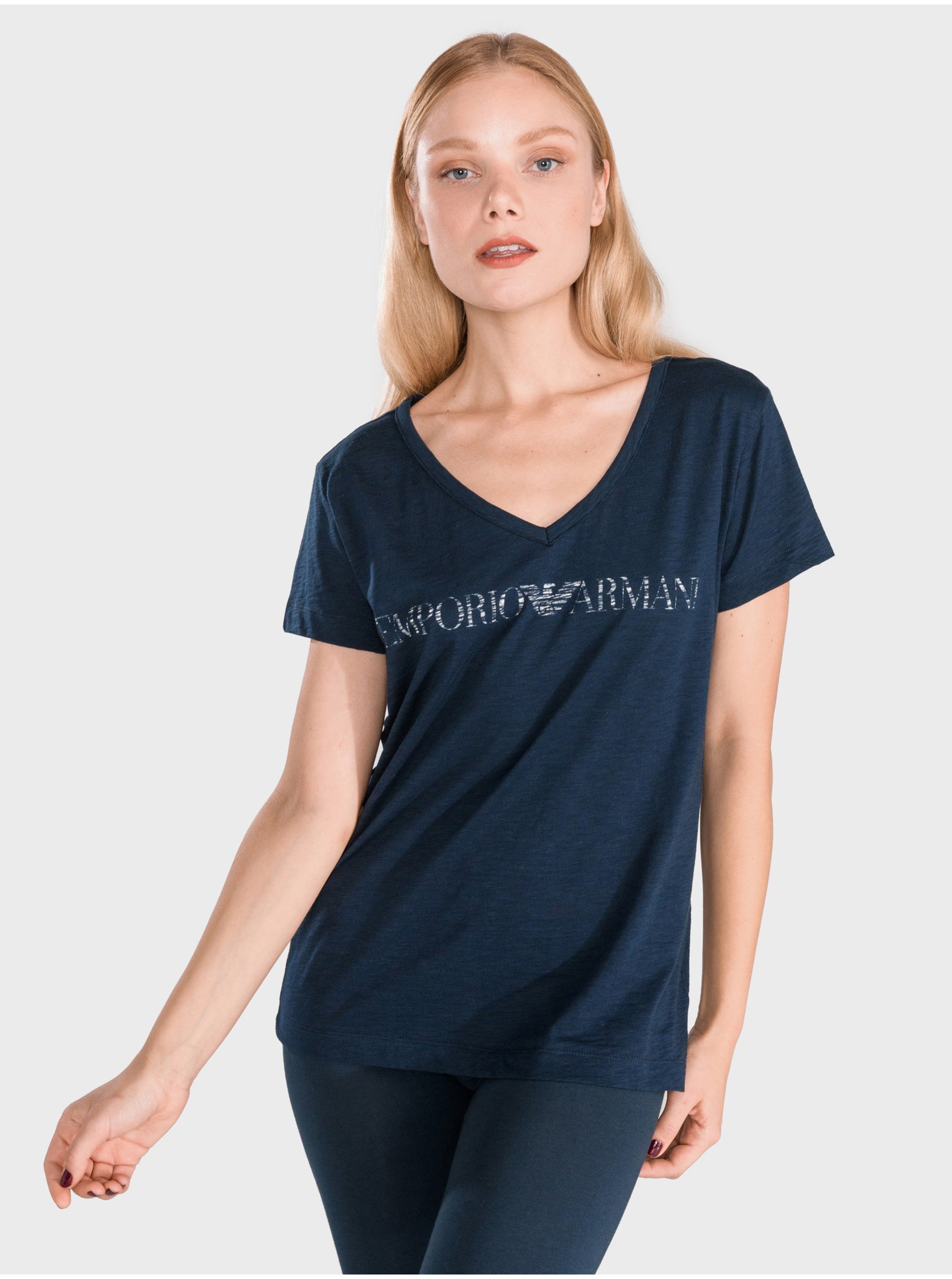 Levně Tmavě modré dámské tričko na spaní Emporio Armani