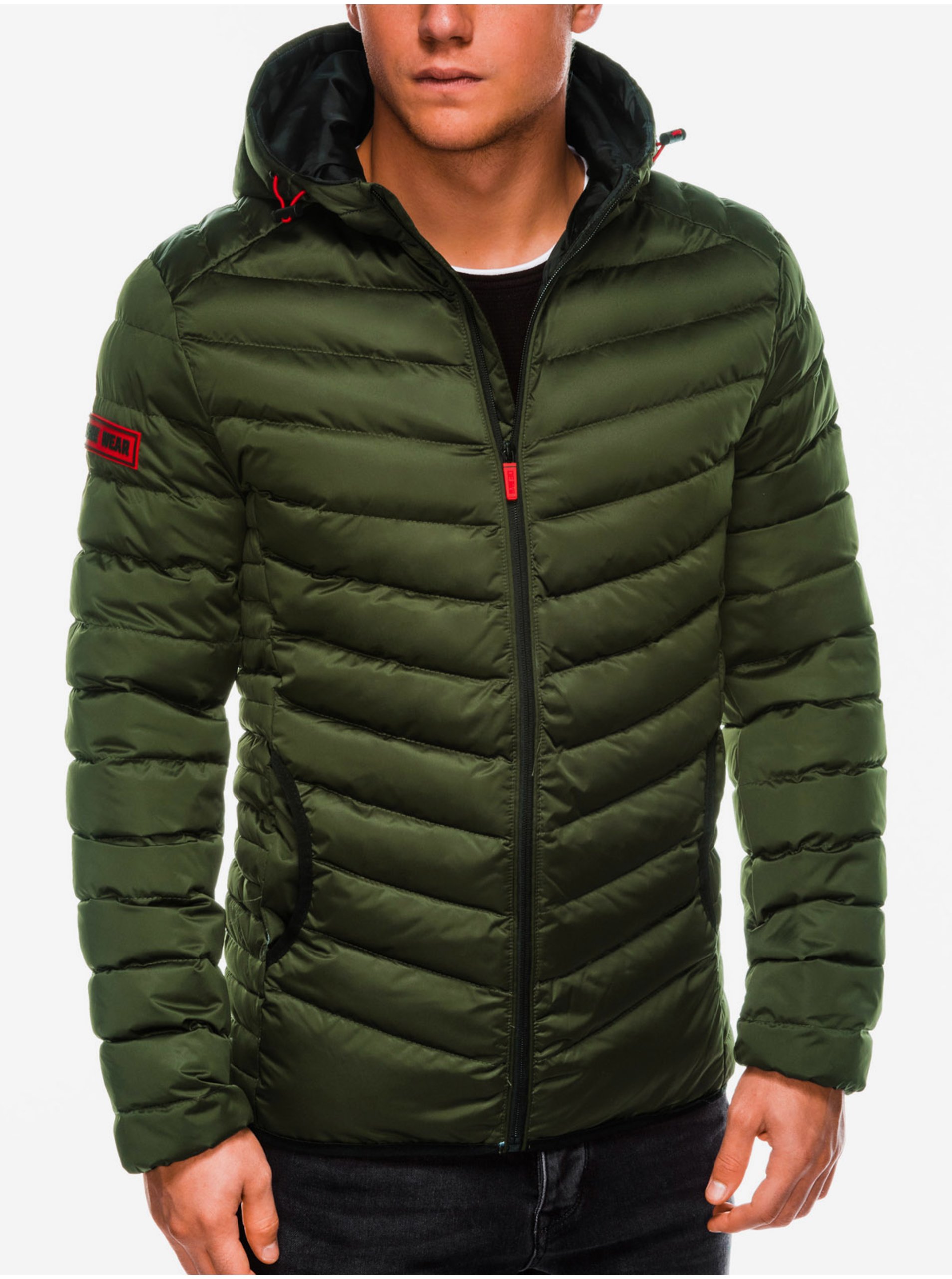 E-shop Tmavě zelená pánská lehká bunda Ombre Clothing
