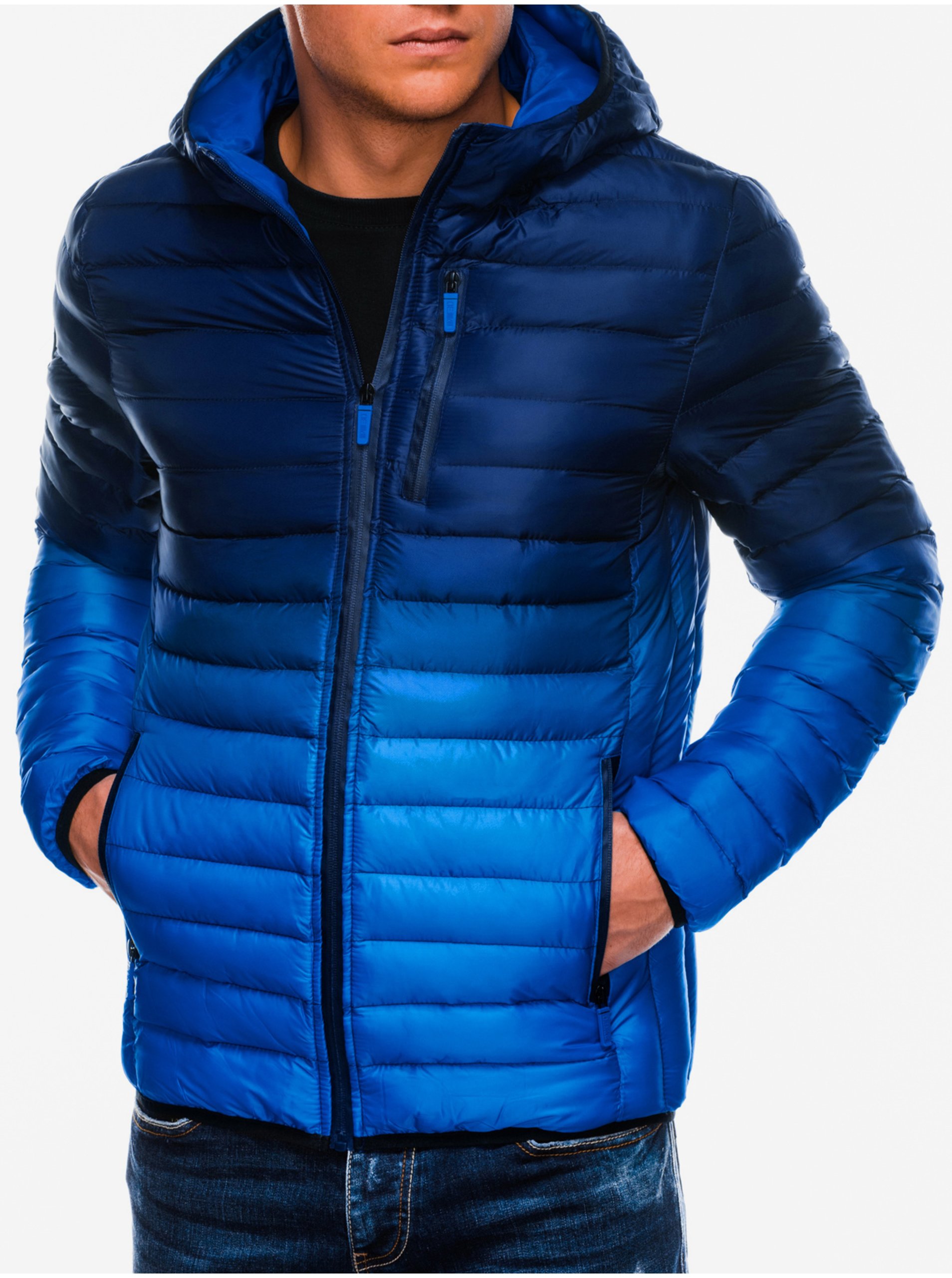 Levně Modrá pánská přechodná bunda Ombre Clothing