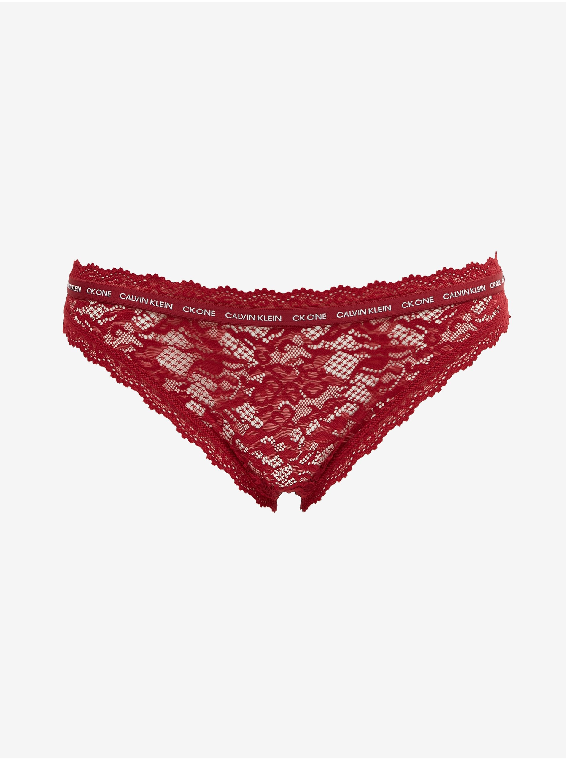 Levně Červené dámské krajkové kalhotky Calvin Klein Underwear