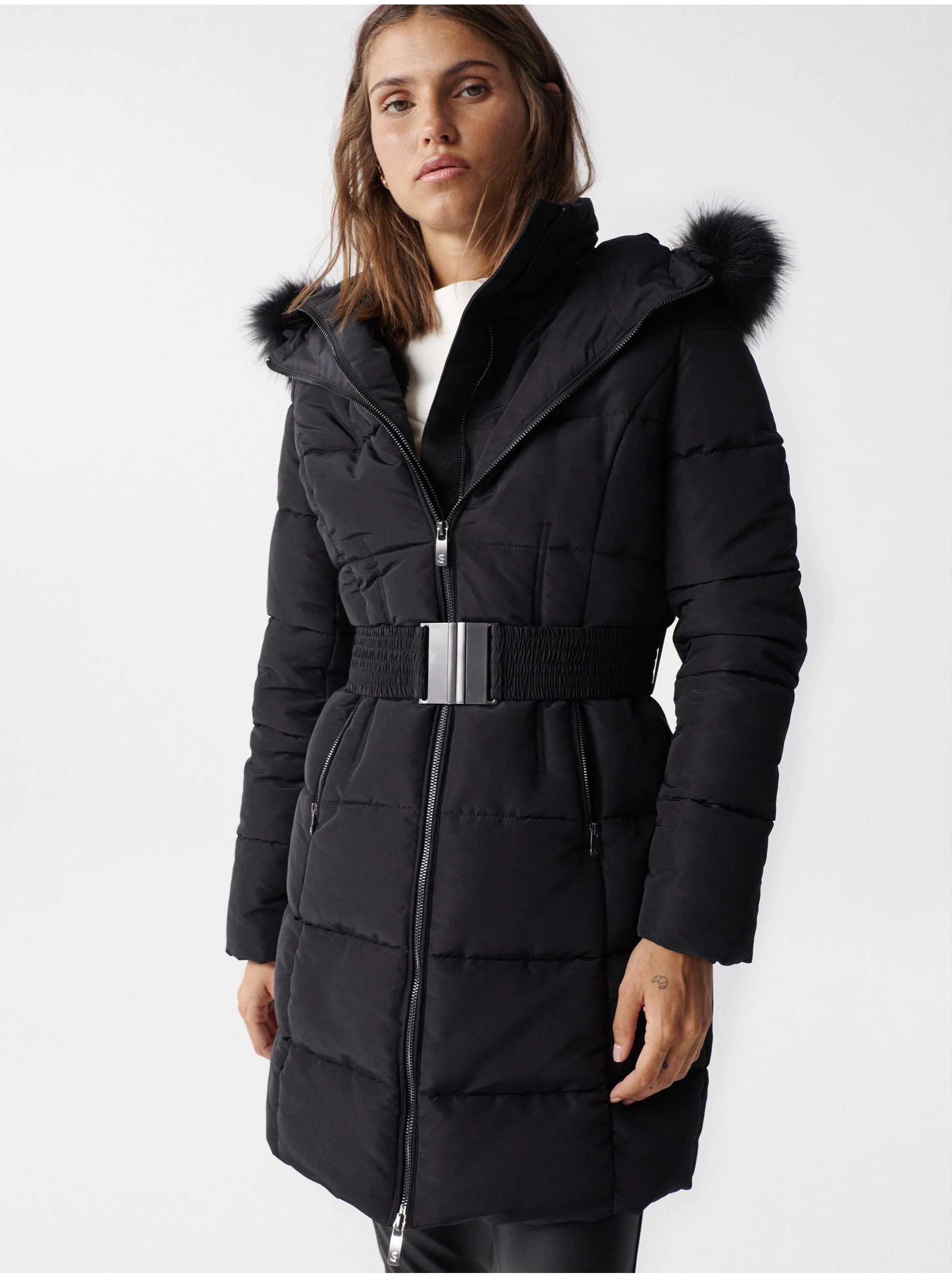 Levně Černý dámský prošívaný kabát Salsa Jeans St.Moritz