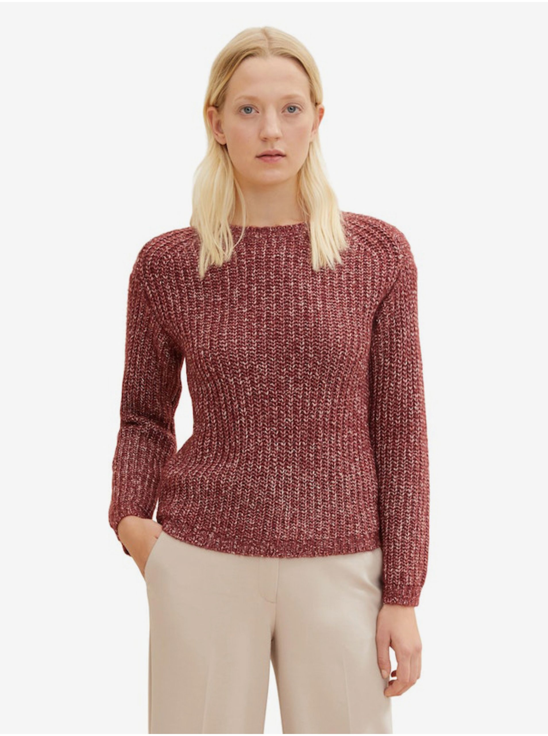 E-shop Červený dámsky melírovaný sveter Tom Tailor