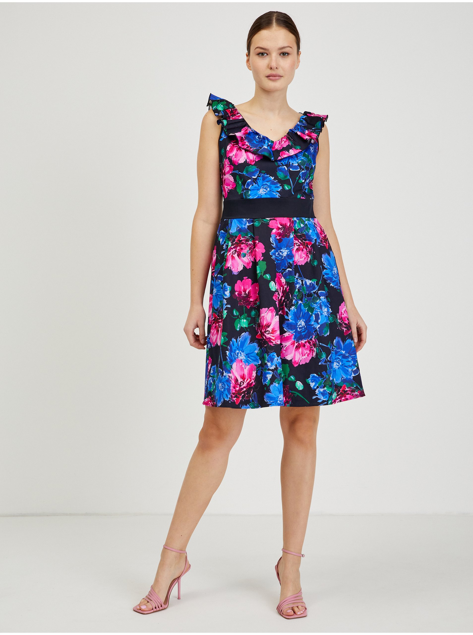 E-shop Růžovo-modré dámské květované šaty ORSAY