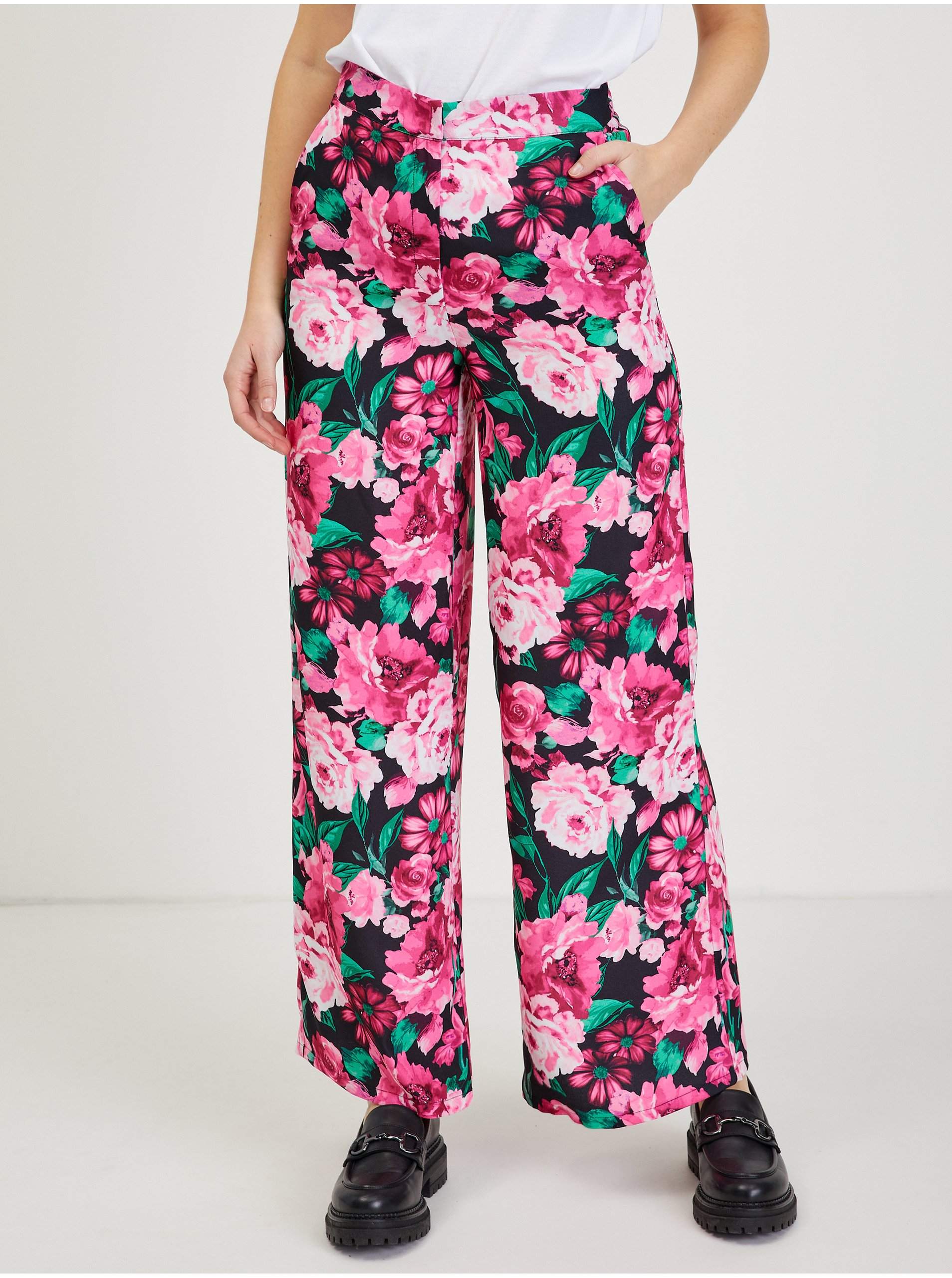 E-shop Růžové dámské květované kalhoty ORSAY