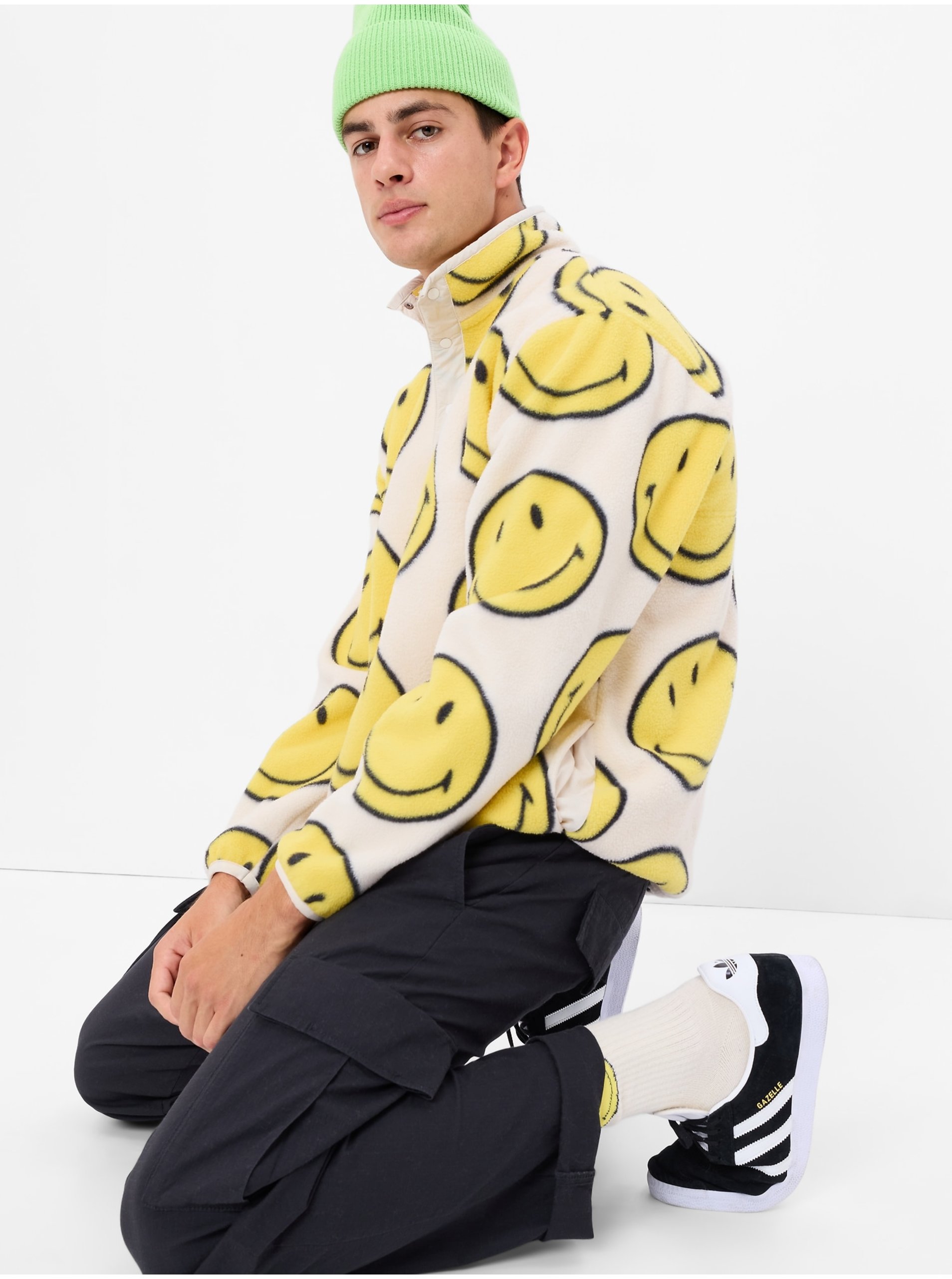 Lacno Béžová pánská mikina fleece GAP & Smiley®