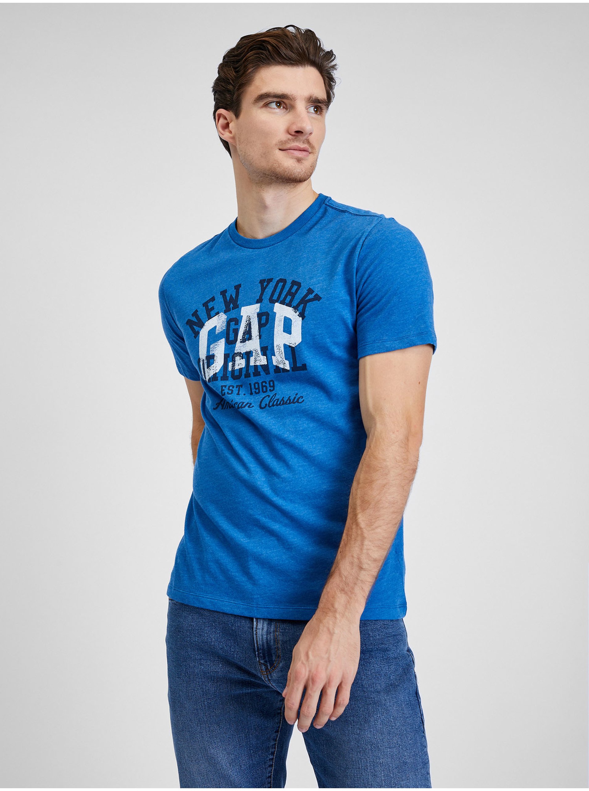 Lacno Modré pánské tričko s logem GAP