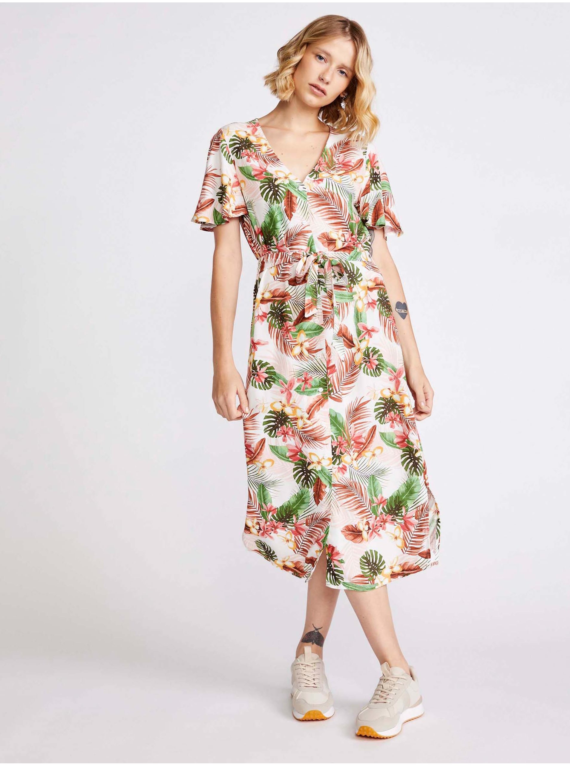 E-shop Krémové květované šaty VERO MODA Simply